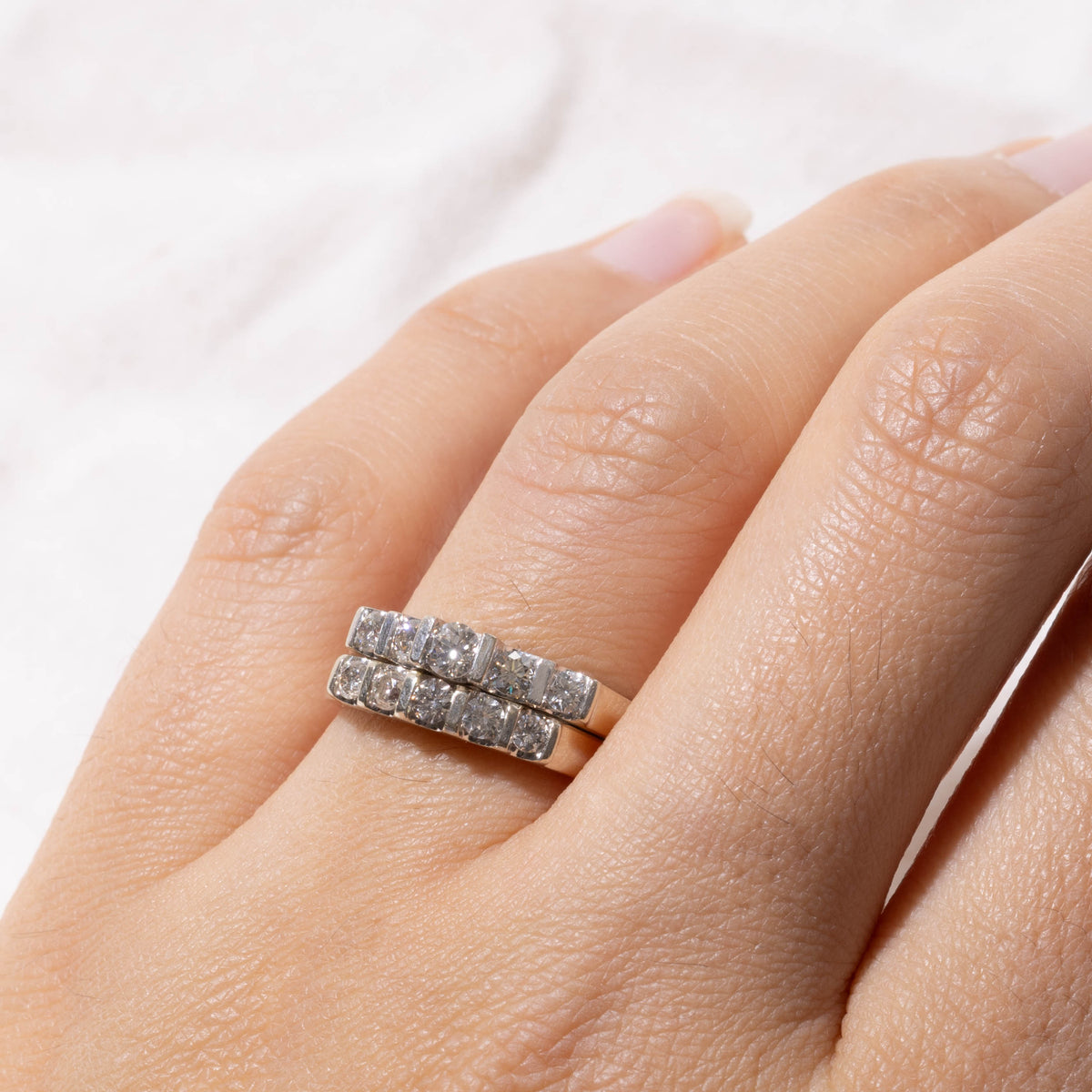 14k Double Row Semi Eternity Diamond Wedding Ring Set | 0.75ctw | SZ 7.5