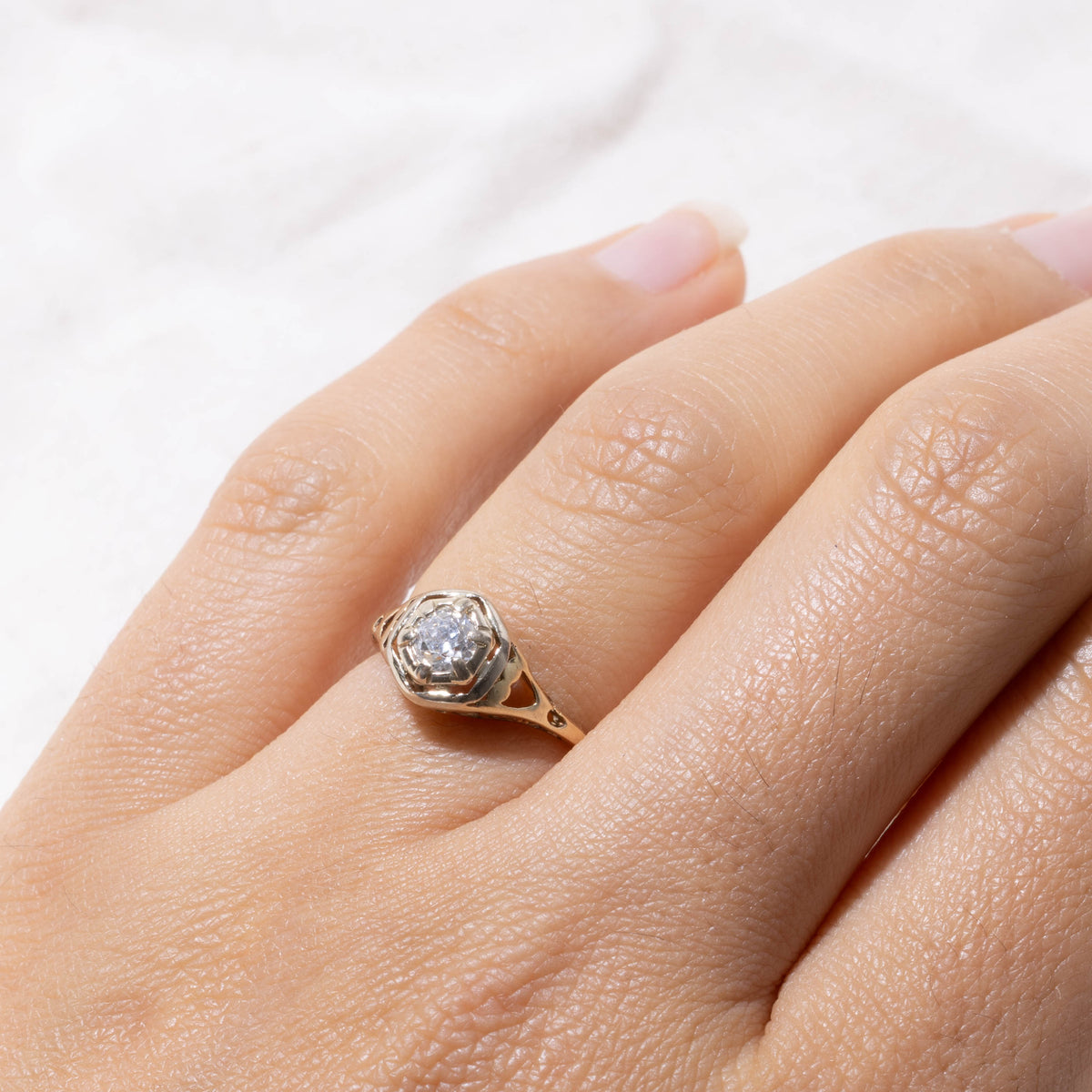 14k Old European Cut Diamond Openwork Geometric Ring | 0.22ct VS1/VS2 I/J | SZ 4.5
