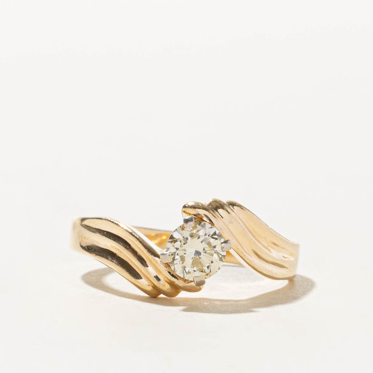 14k Solitaire Diamond Grooved Bypass Ring | 0.44ct SI2/I1 J/K | SZ 7.5