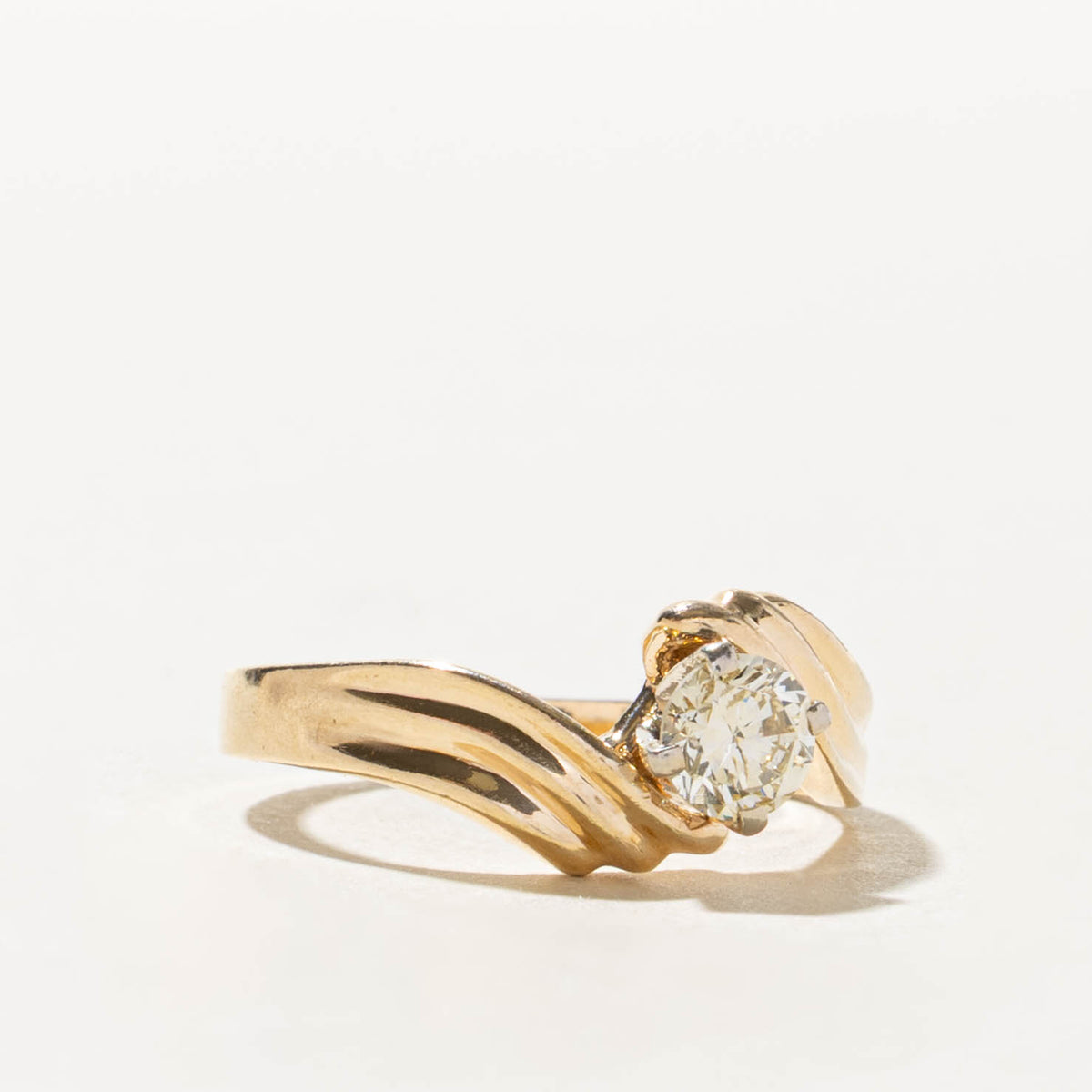 14k Solitaire Diamond Grooved Bypass Ring | 0.44ct SI2/I1 J/K | SZ 7.5