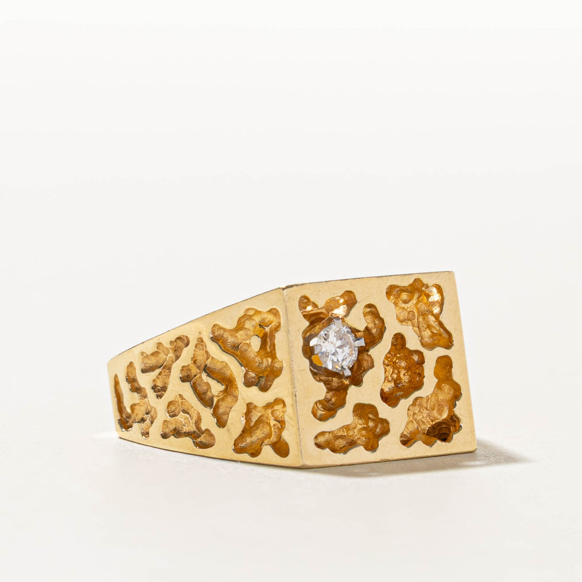 18k Diamond Nuggety & Openwork Signet Ring | 0.22ct | SZ 11.75