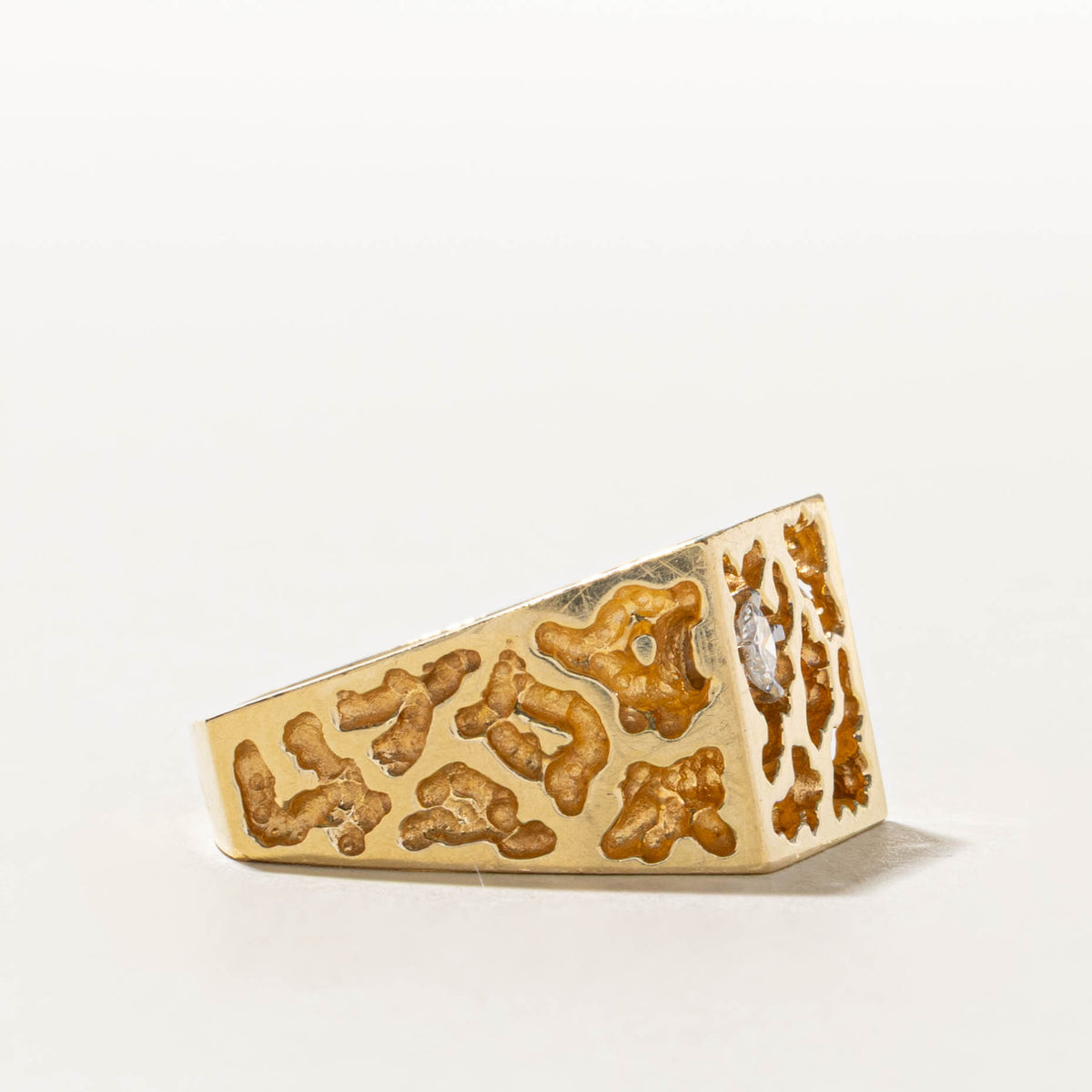 18k Diamond Nuggety & Openwork Signet Ring | 0.22ct | SZ 11.75