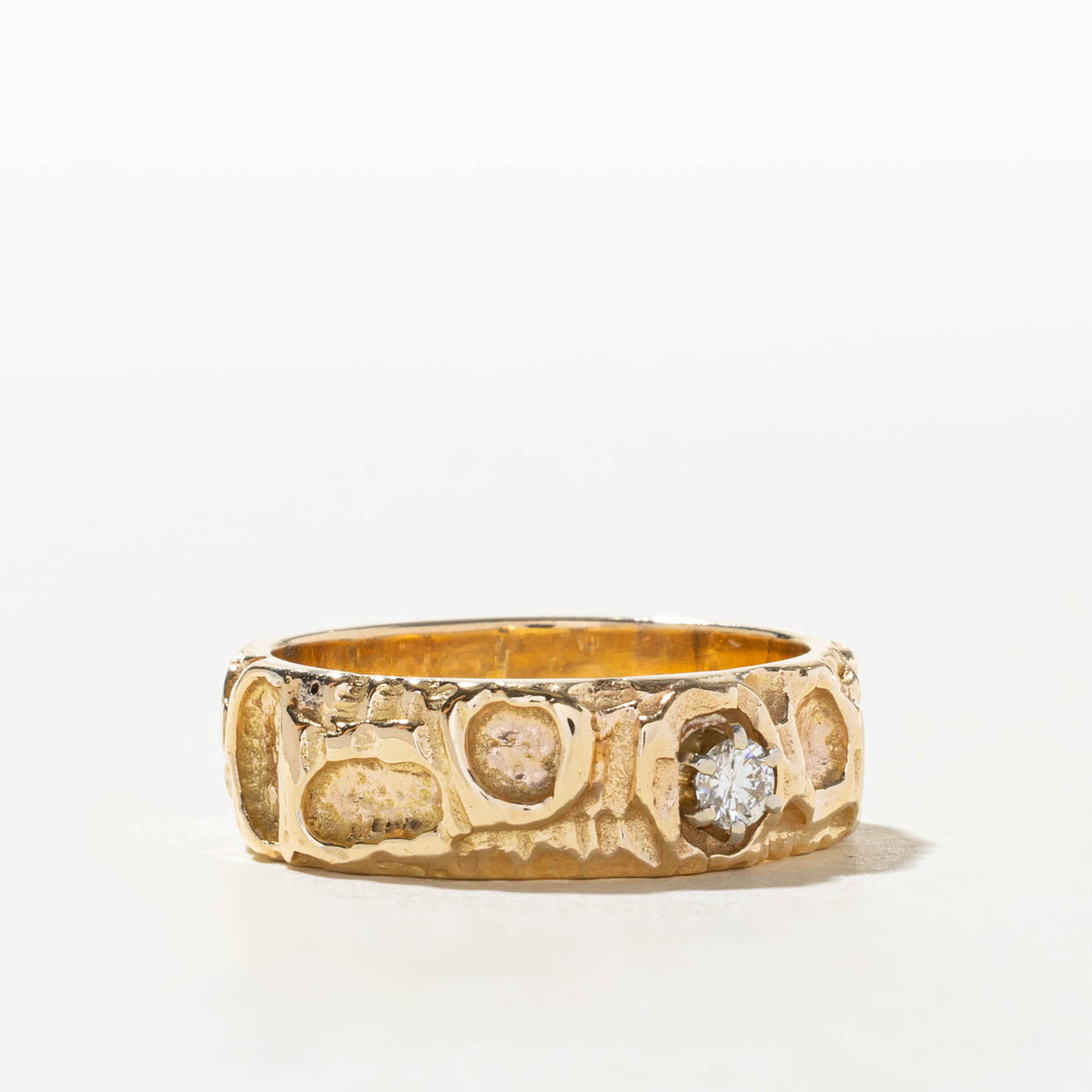 14k Diamond Nuggety Textured Band | 0.22ct | 8.25mm | SZ 13