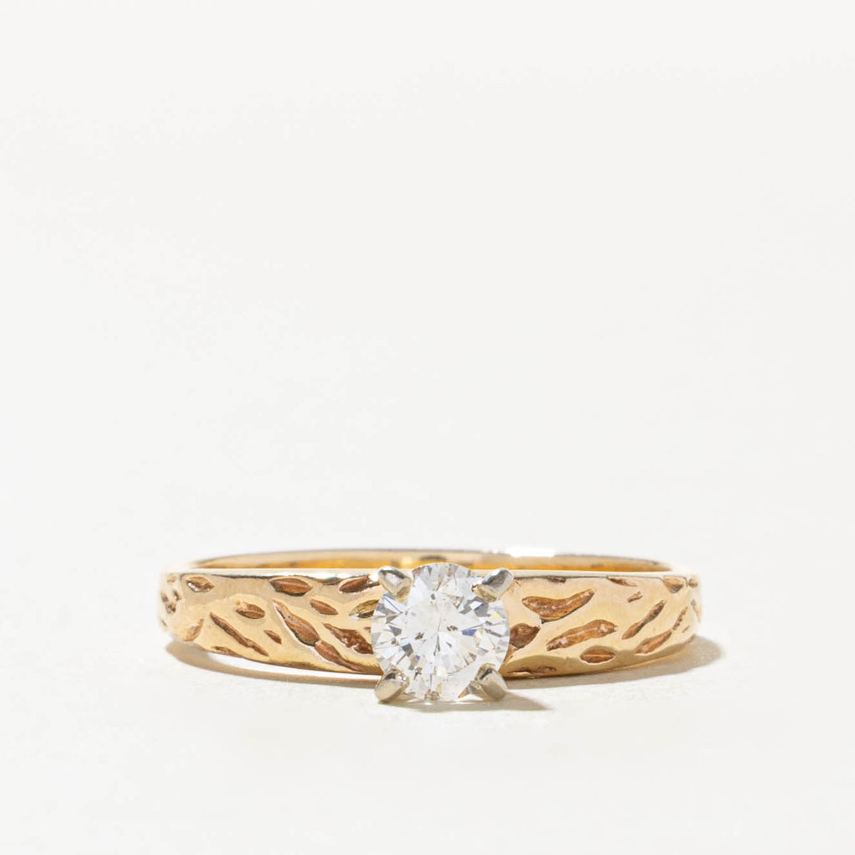 14k Solitaire Diamond Textured Ring | 0.37ct SI2/I1 H/I | SZ 6.5