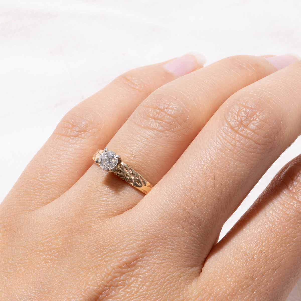 14k Solitaire Diamond Textured Ring | 0.37ct SI2/I1 H/I | SZ 6.5
