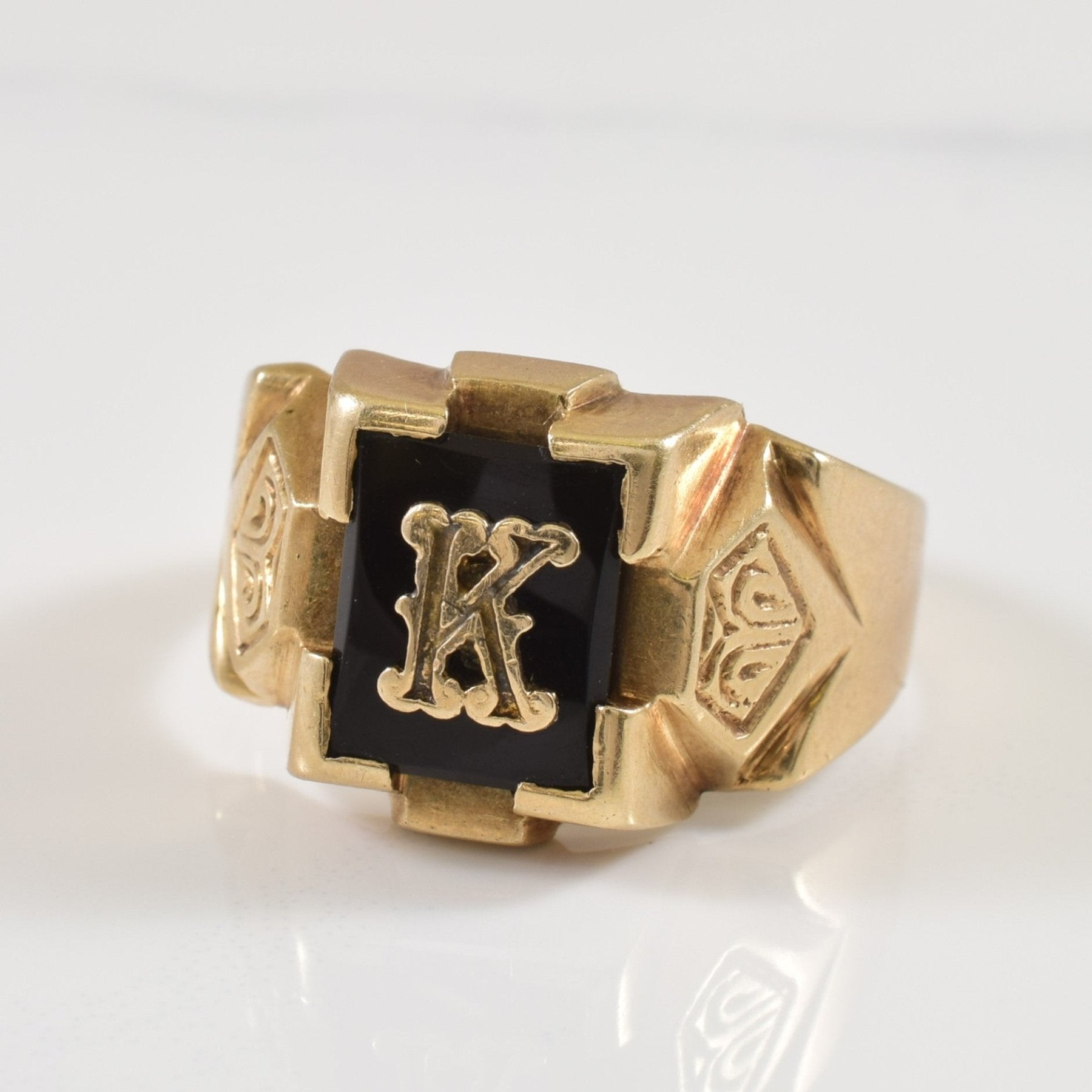 'K' Initial Black Onyx Ring | 2.25ct | SZ 9.5 | - 100 Ways