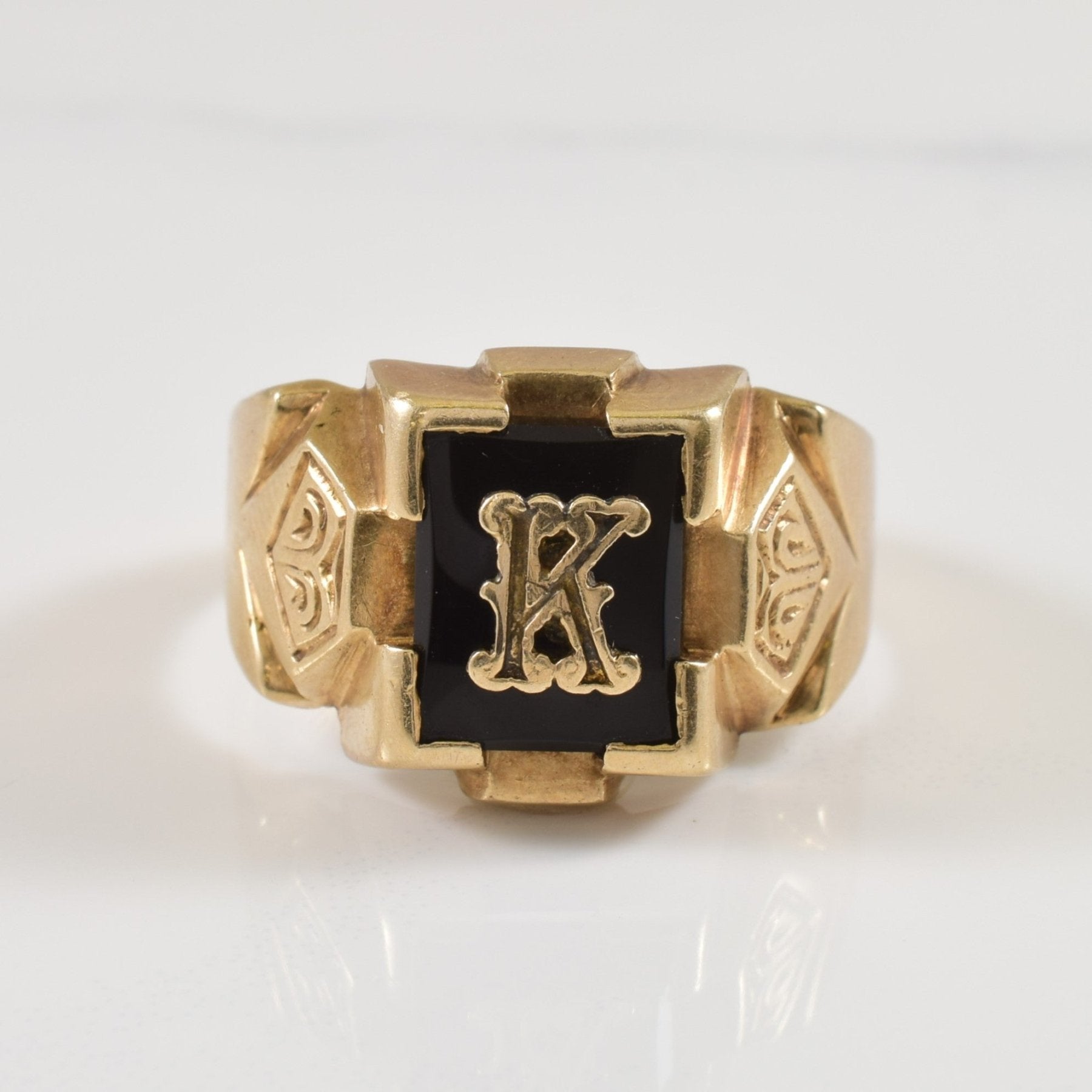 'K' Initial Black Onyx Ring | 2.25ct | SZ 9.5 | - 100 Ways