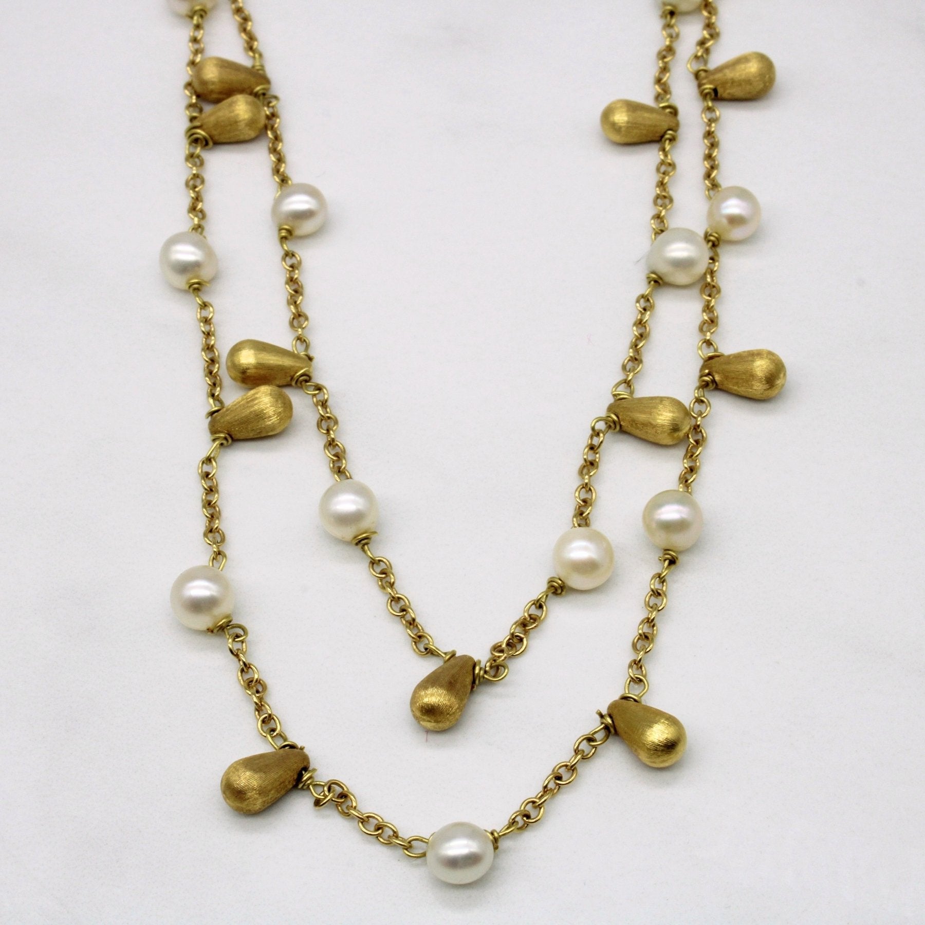 'Links of London' Drop Pearl & 18k Yellow Gold Tiered Necklace | 16" | - 100 Ways
