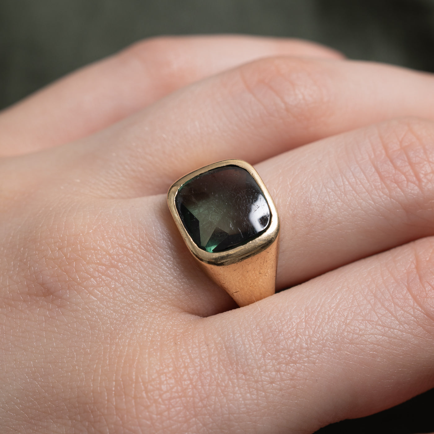 Synthetic Green Spinel Signet Ring | 5.20ct | SZ 9.75