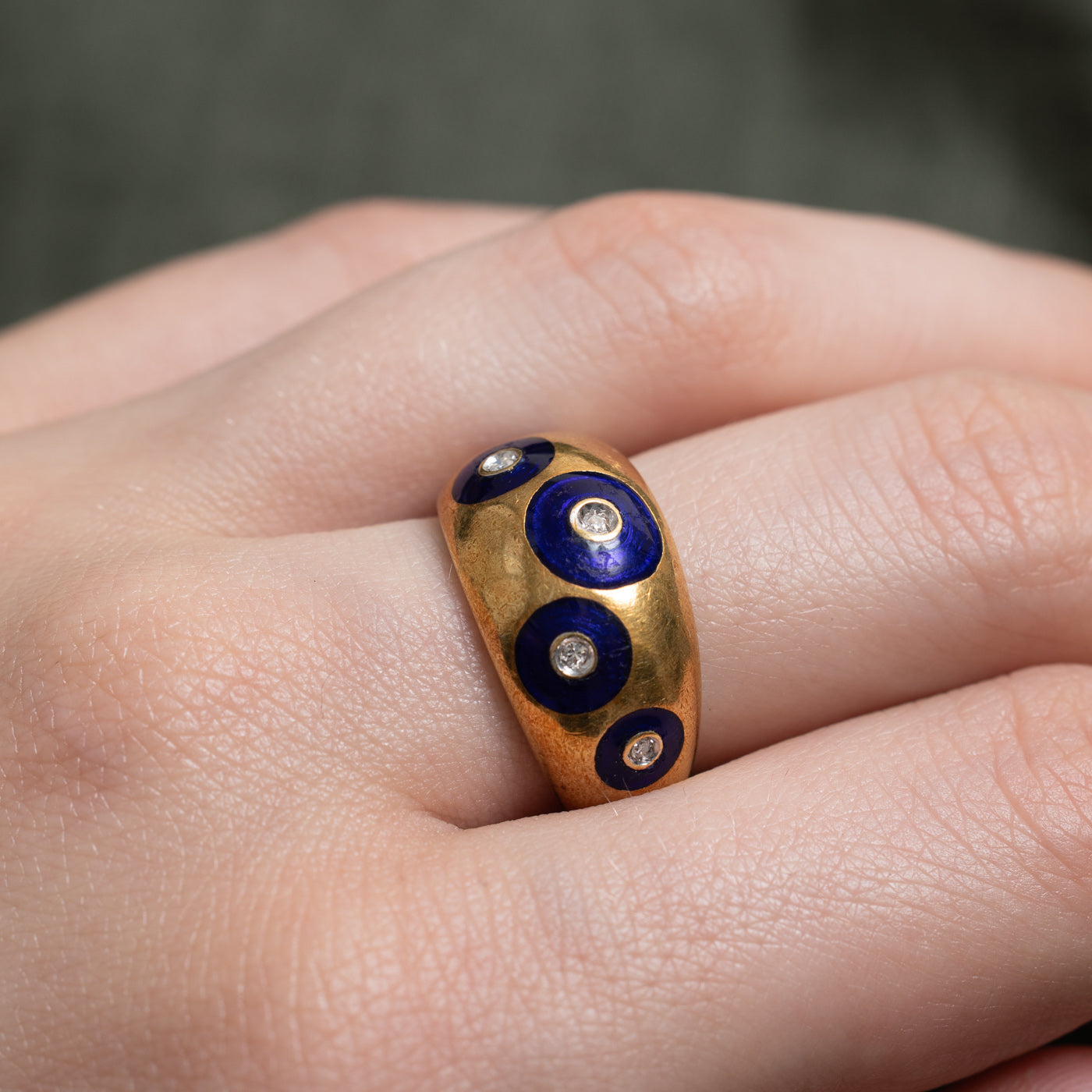 Italian Diamond & Blue Enamel Dome Ring | 0.03ctw | SZ 6.5