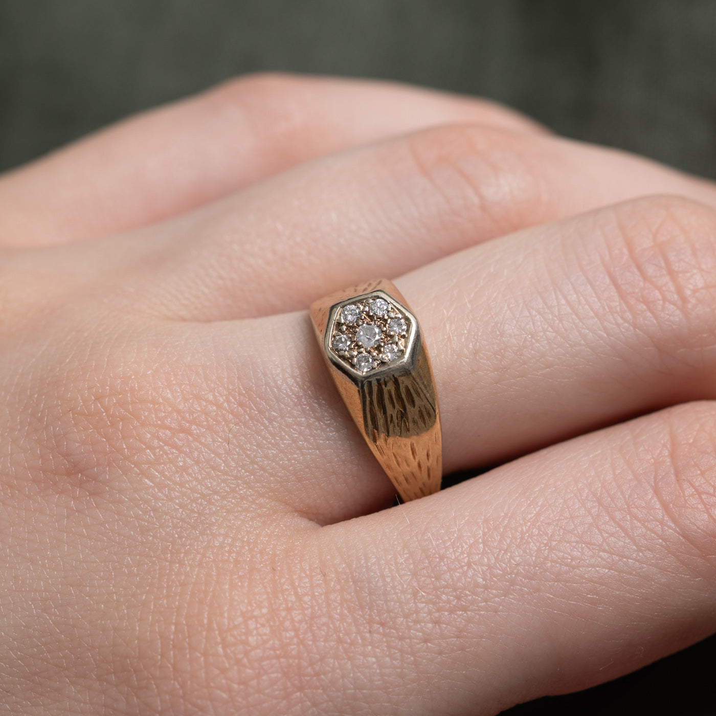 Diamond Hexagon Cluster Textured Signet Ring | 0.08ctw | SZ 7.5