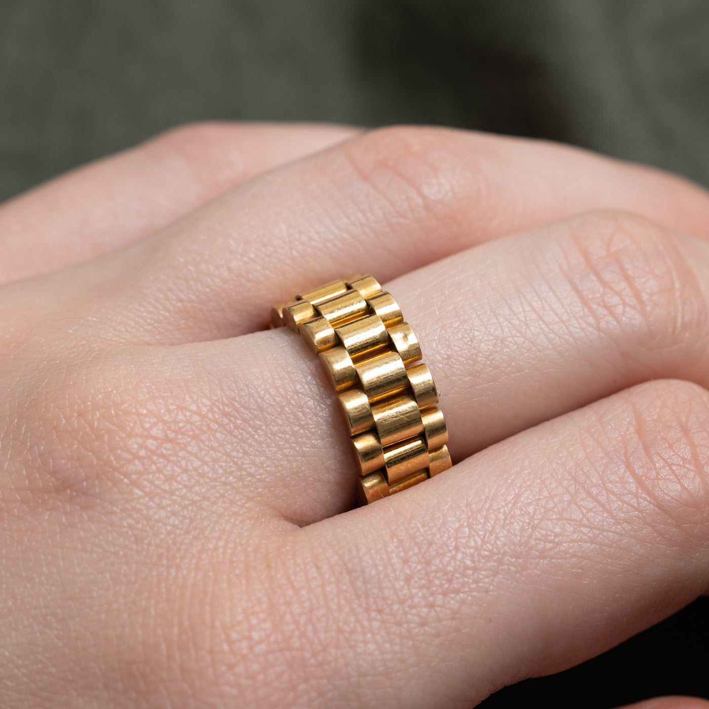 18k Yellow Gold Watch Chain Ring | SZ 8