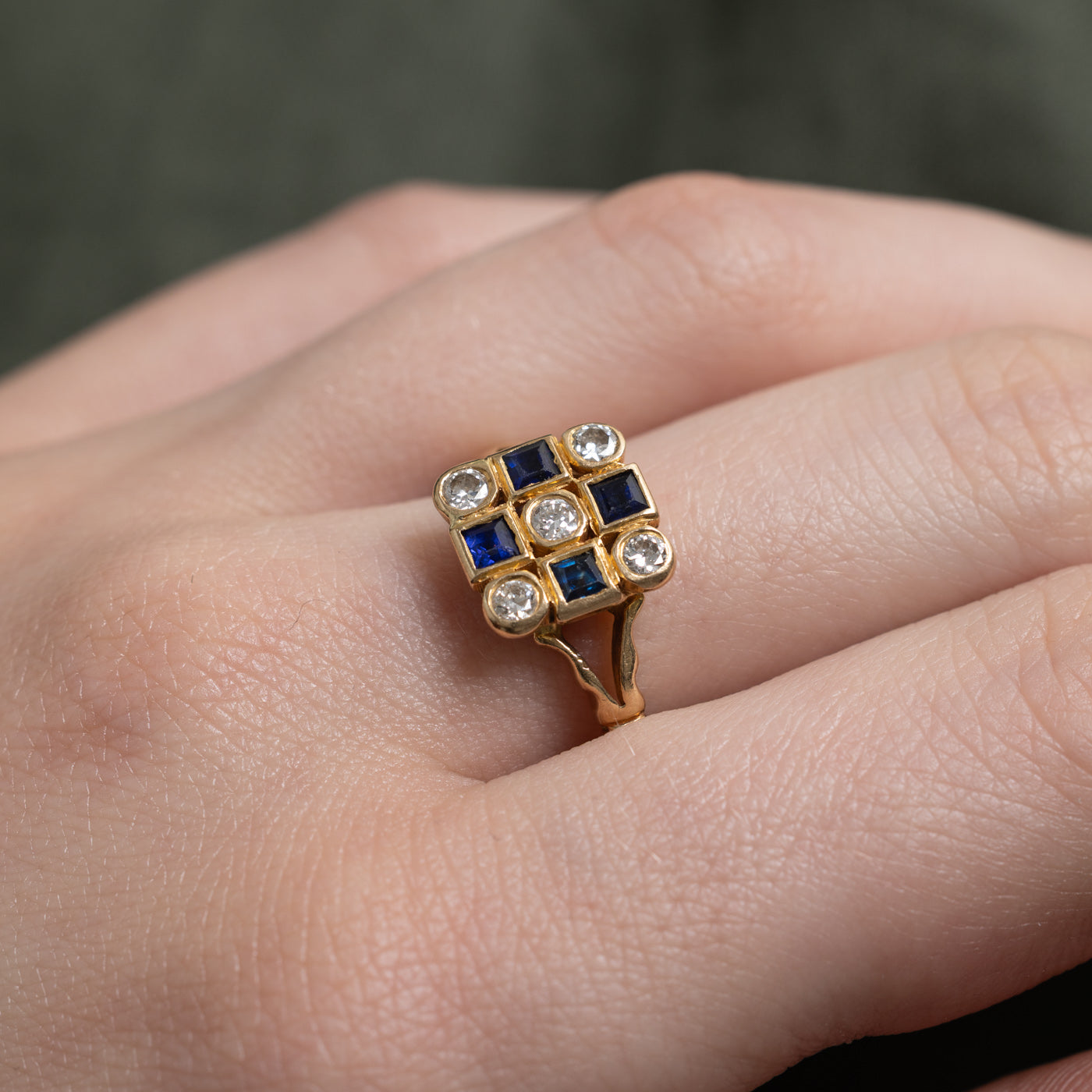 Sapphire & Diamond Grid Ring | 0.30ctw, 0.30ctw | SZ 9.75