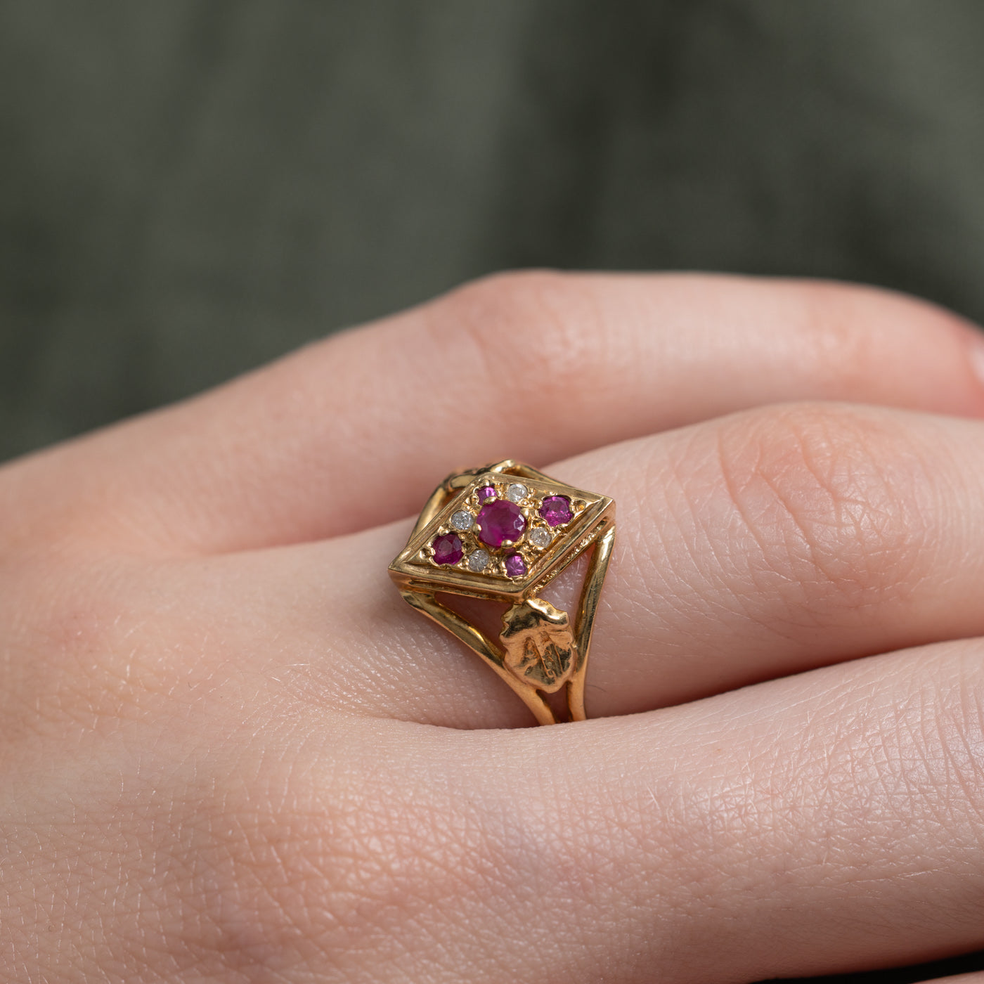 Ruby & Diamond Cross Cluster Openwork Ring | 0.10ctw, 0.04ctw | SZ 6