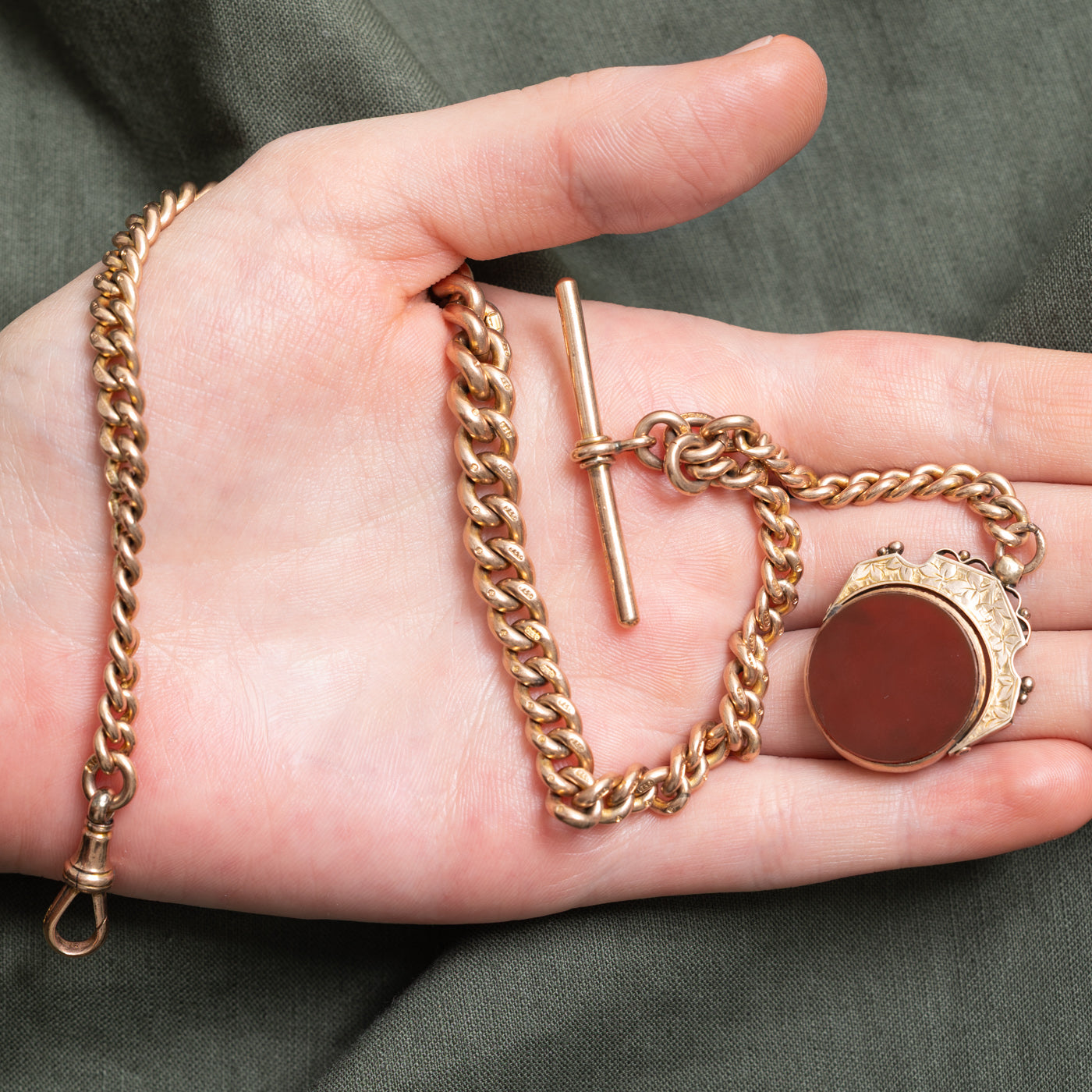 Antique Birmingham Carnelian & Bloodstone Fob Watch Chain | 20.00ctw | 11"