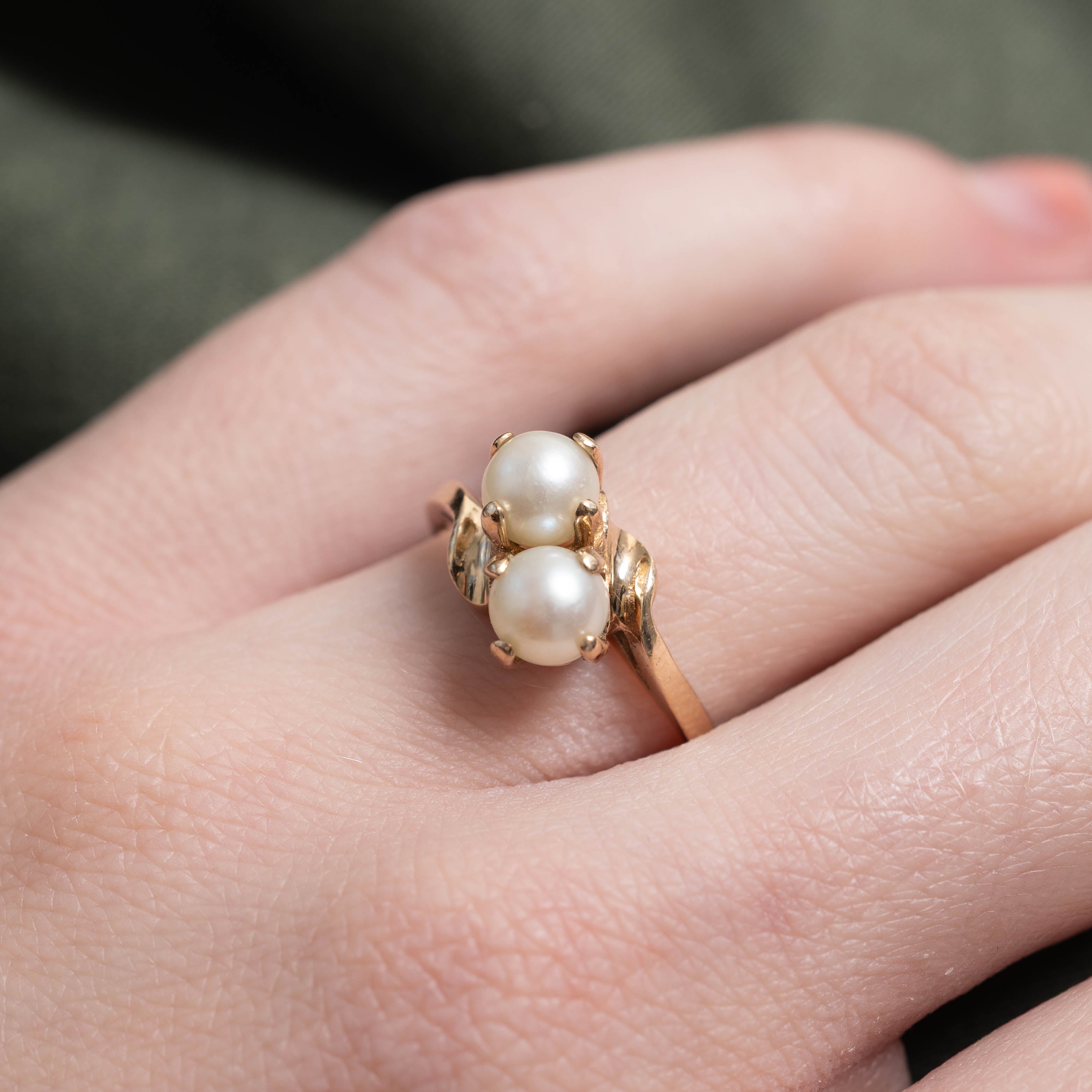10k Two Pearl Bypass Ring | SZ 5