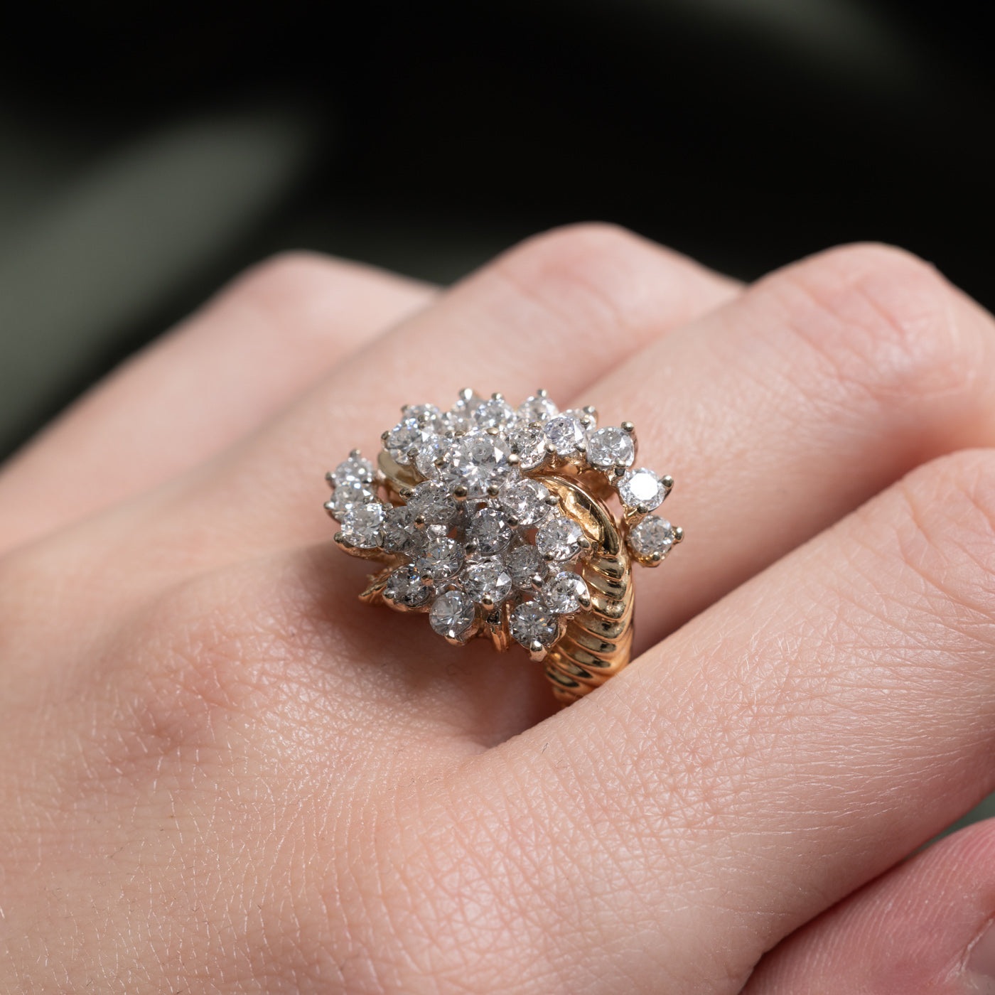 Diamond Cluster Grooved Cocktail Ring | 0.28ct, 2.7ctw | SZ 7.5 |