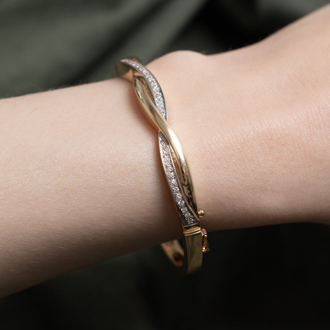 Yellow Gold Diamond Cross Over Bangle | 0.45ctw | 7.5"