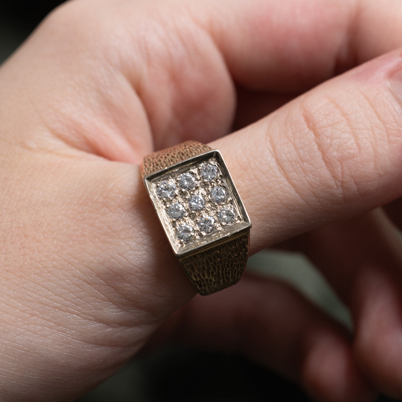 Diamond Grid Textured Signet Ring | 0.99ctw | SZ 11.75 |