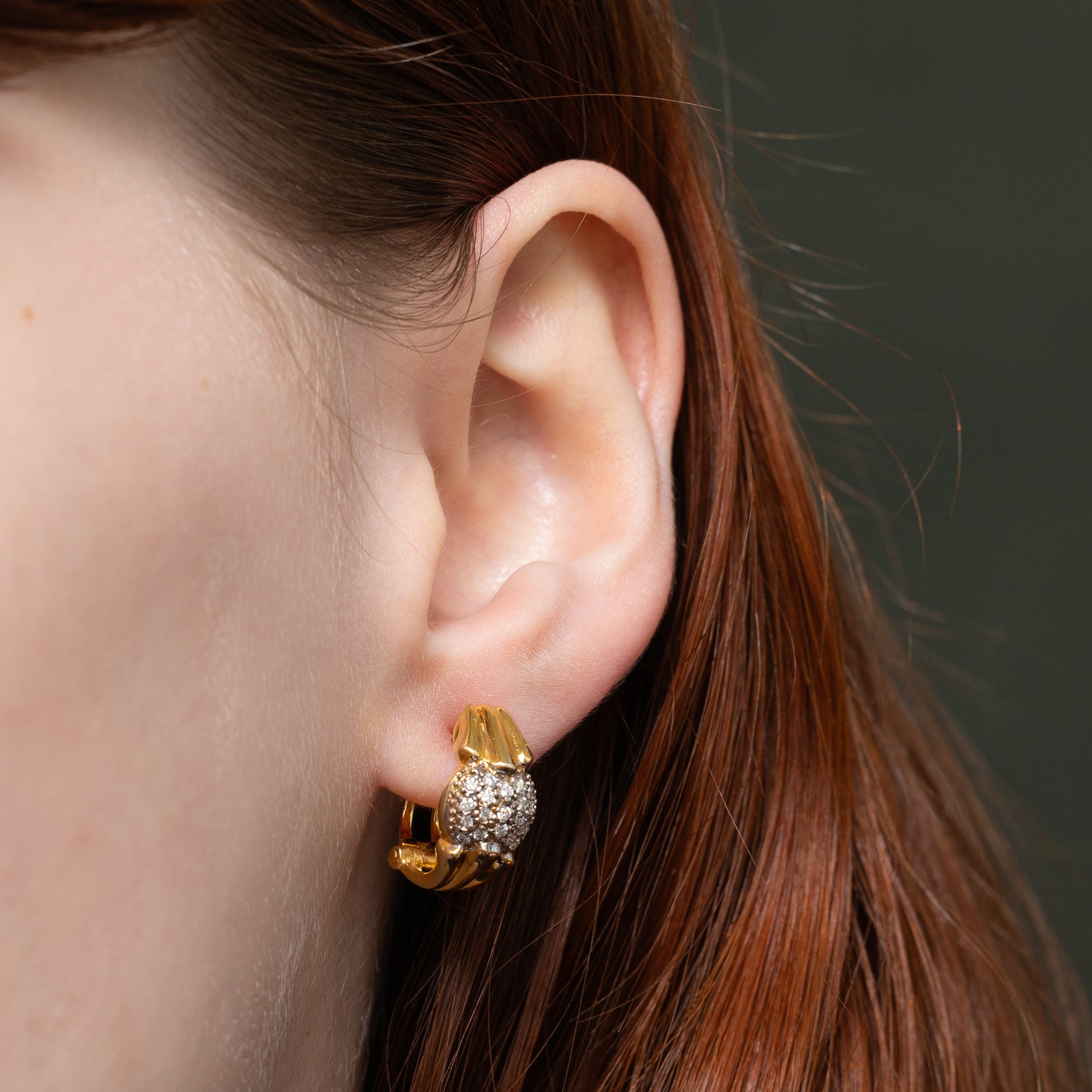 Diamond Cluster Grooved Half Hoop Earrings | 0.26ctw