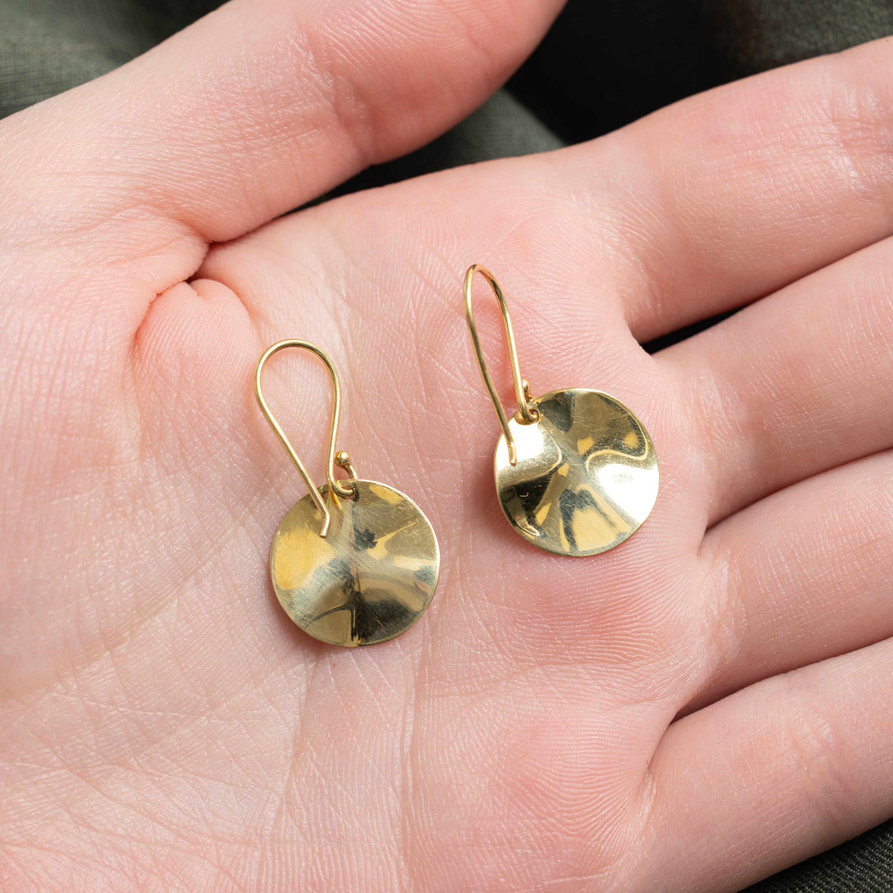 18k Hammered Circle Drop Earrings