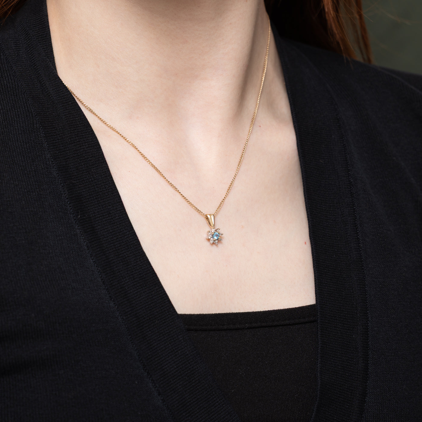 Blue Topaz & Diamond Petal Pendant