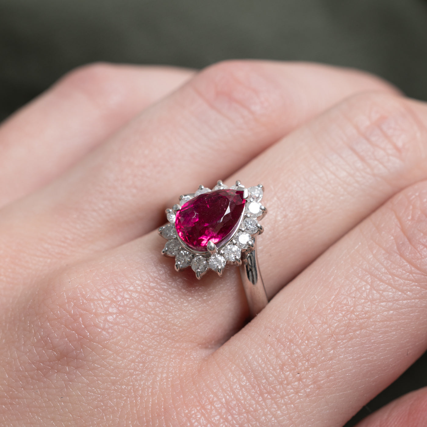 Pear Cut Pink Tourmaline & Diamond Petal Halo Ring | 2.63ct, 0.6ctw | SZ 6.25 |