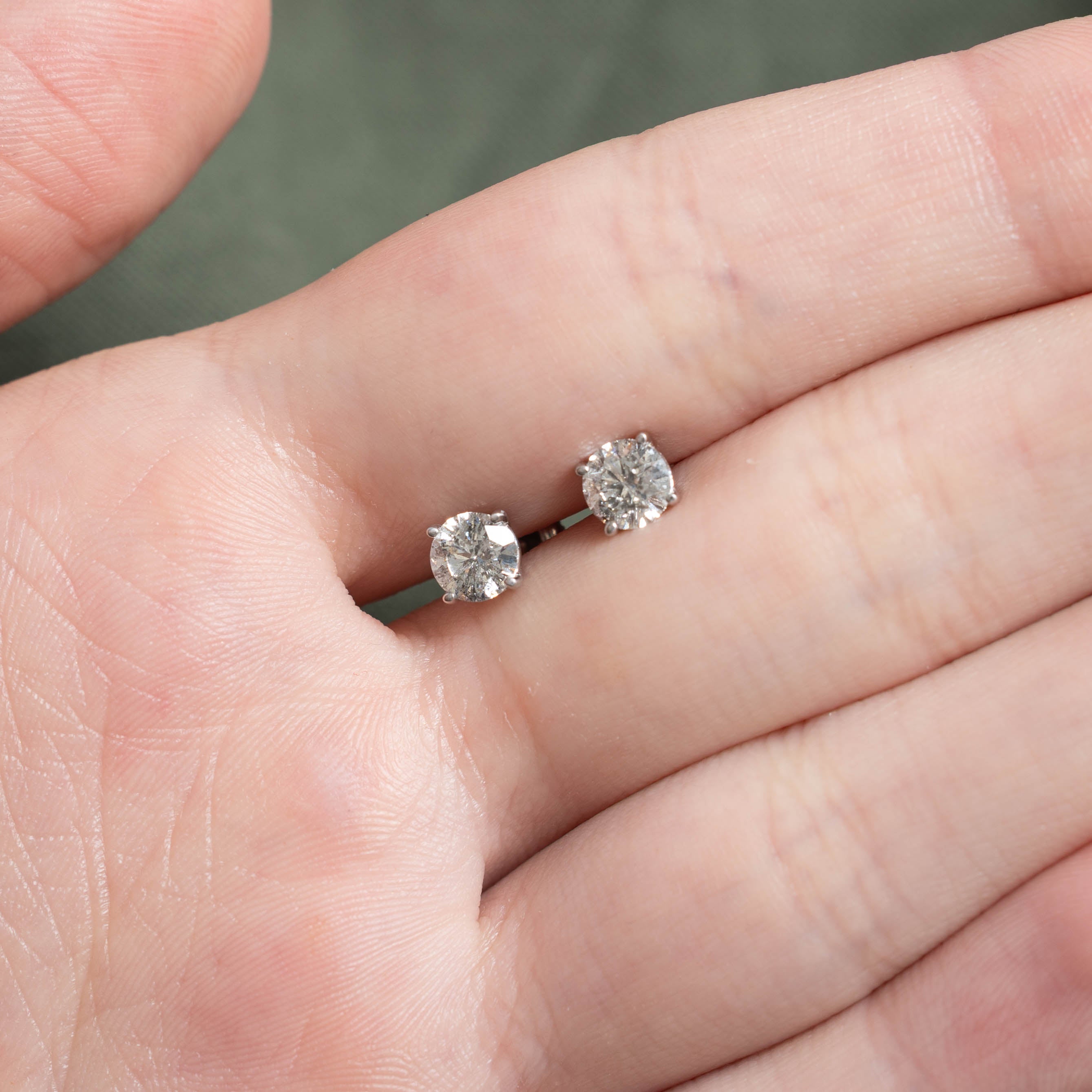 14k Solitaire Diamond Studs | 0.94ctw I3 H/I