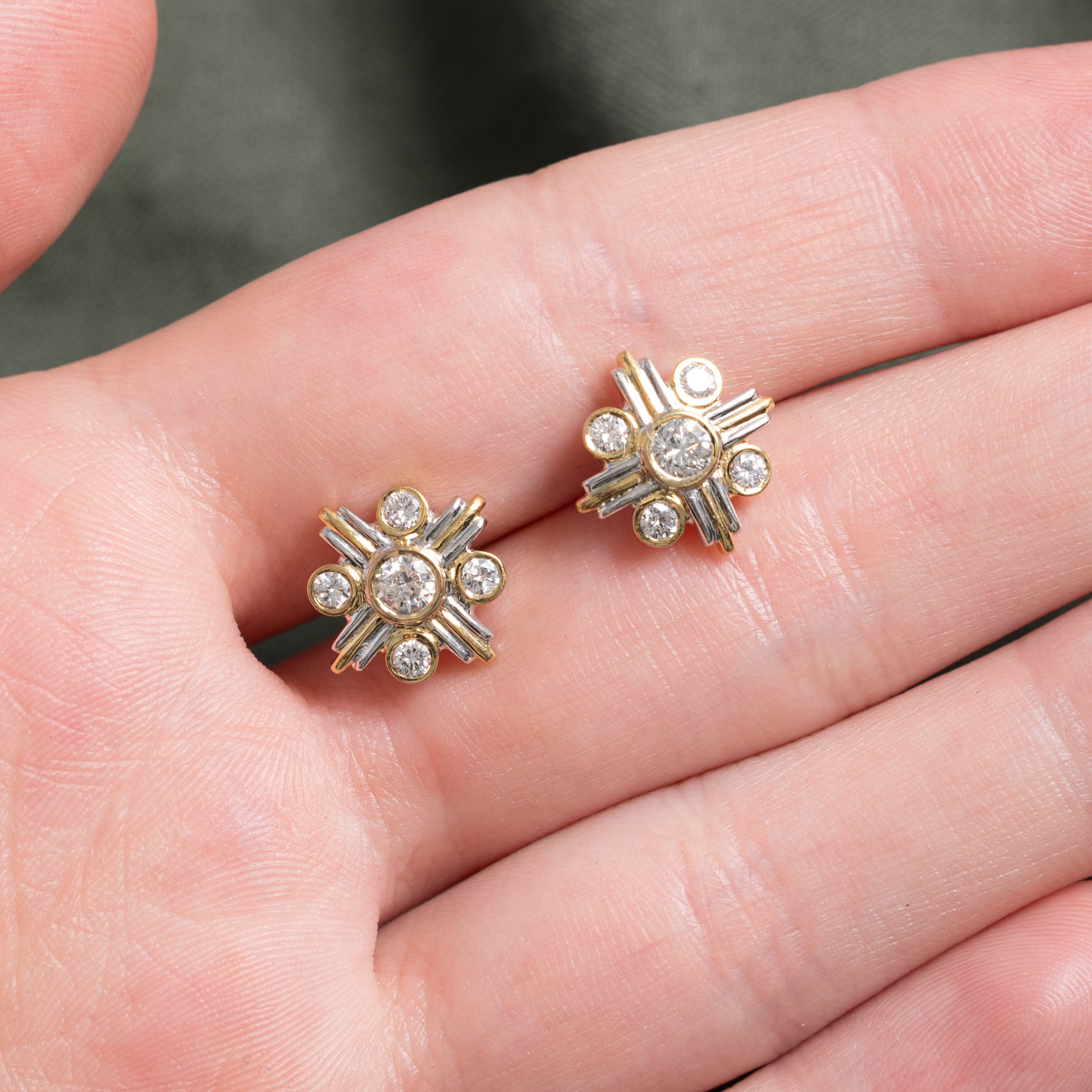 18k Two Tone Diamond Abstract Studs | 0.50ctw