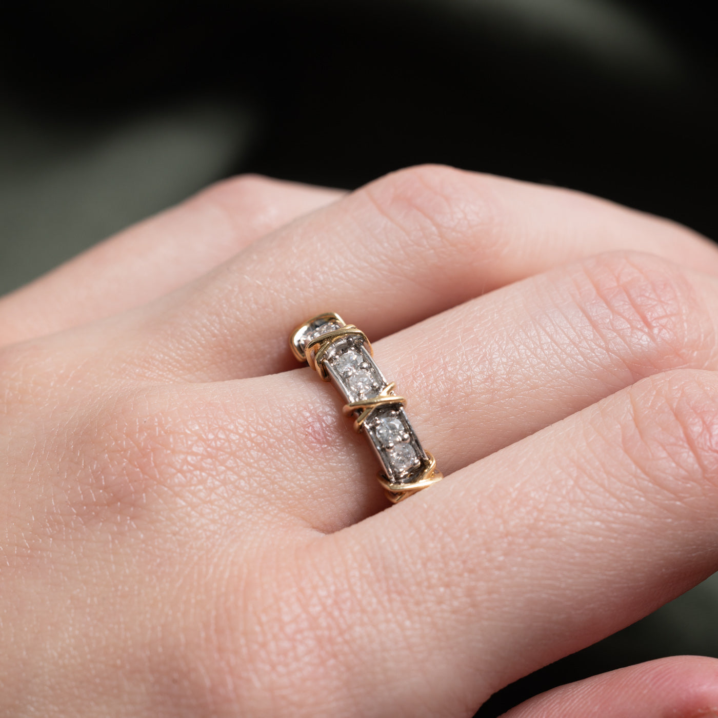 Two Tone Gold Semi Eternity Diamond Band | 0.7ctw | SZ 8.25 |