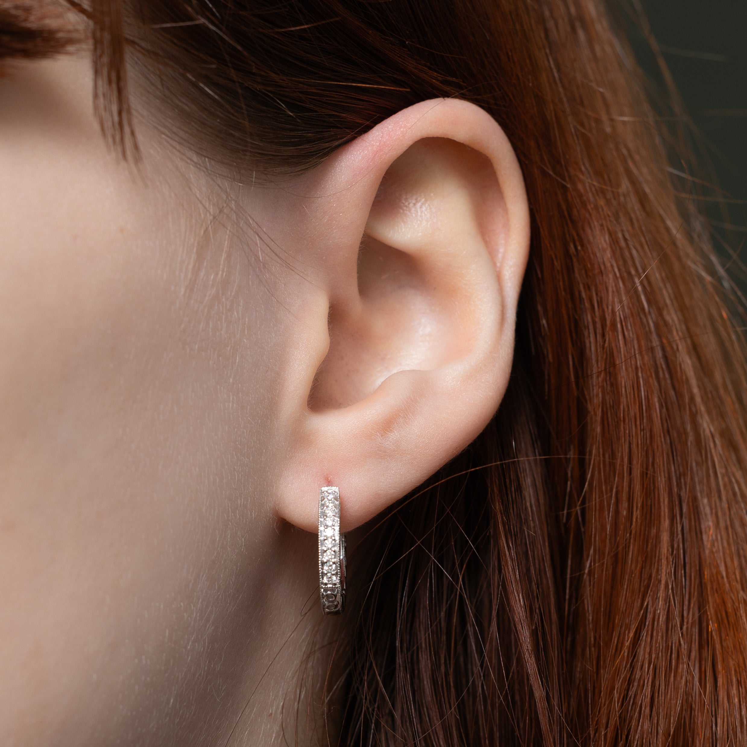 Diamond Milgrain Ornate Hoop Earrings | 0.20ctw