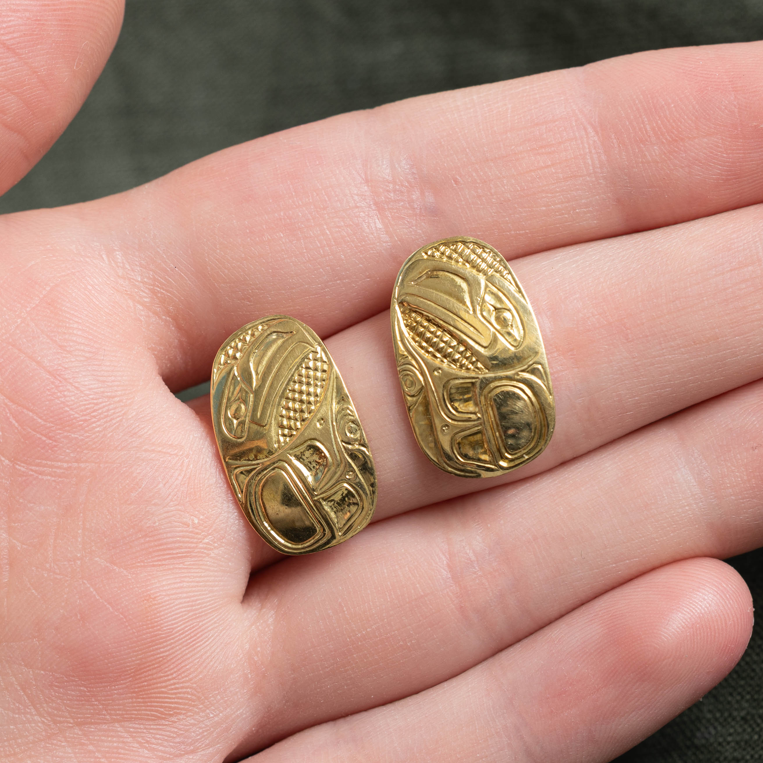 1991 18k Indigenous Engraved Earrings