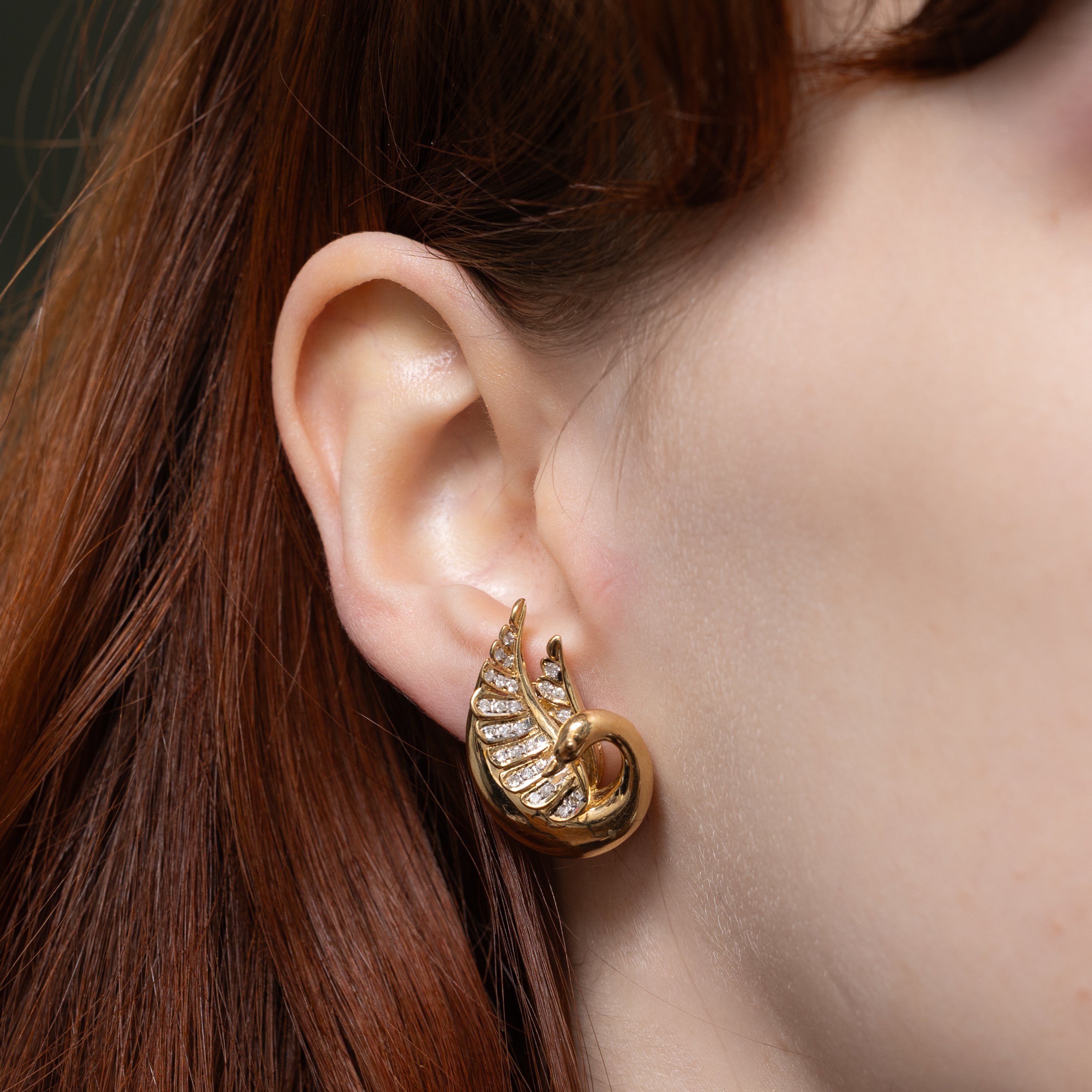 14K Gold Diamond-set Swan Earrings | 0.36ctw