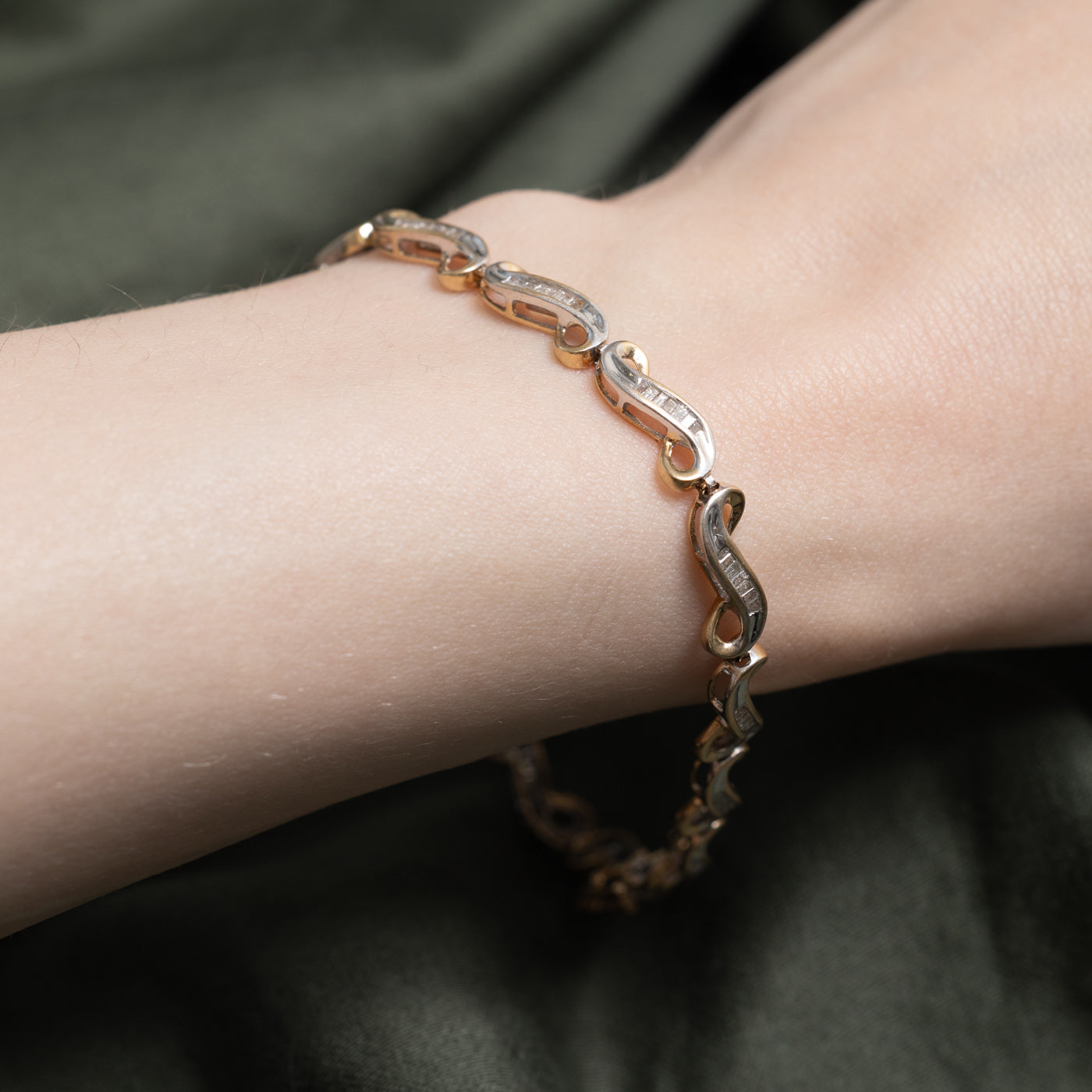 Two Tone Gold Diamond Swirl Tennis Bracelet | 1.05ctw | 7.5"