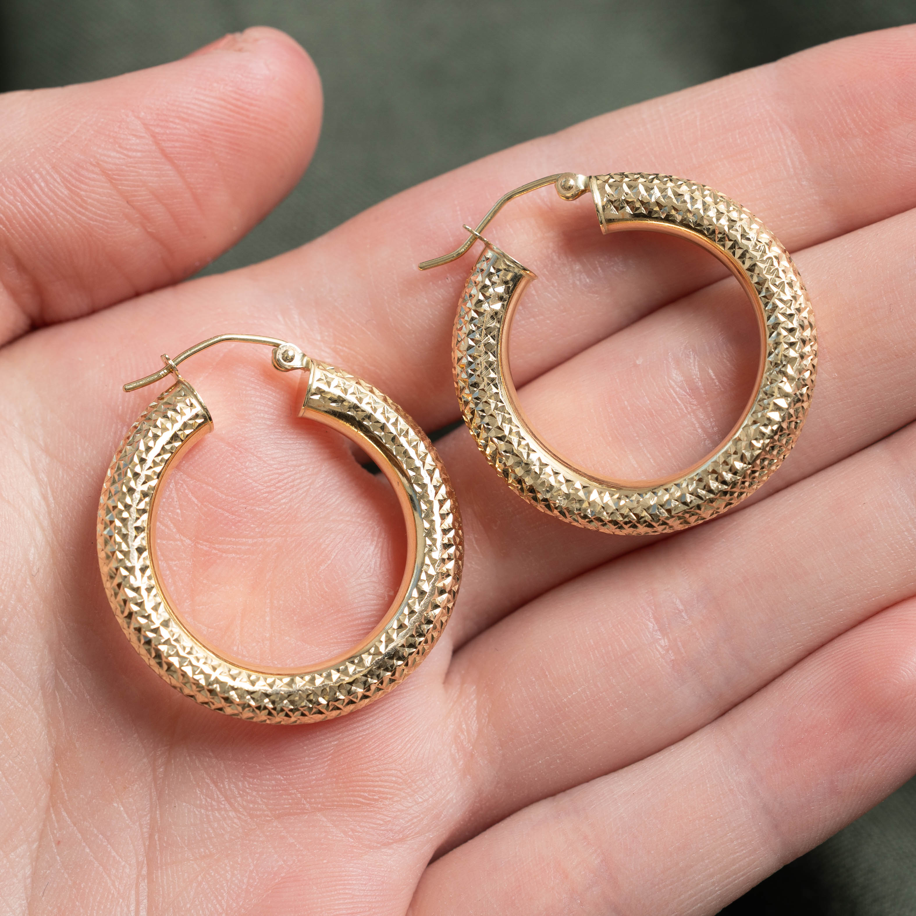 14k Diamond Cut Hoop Earrings