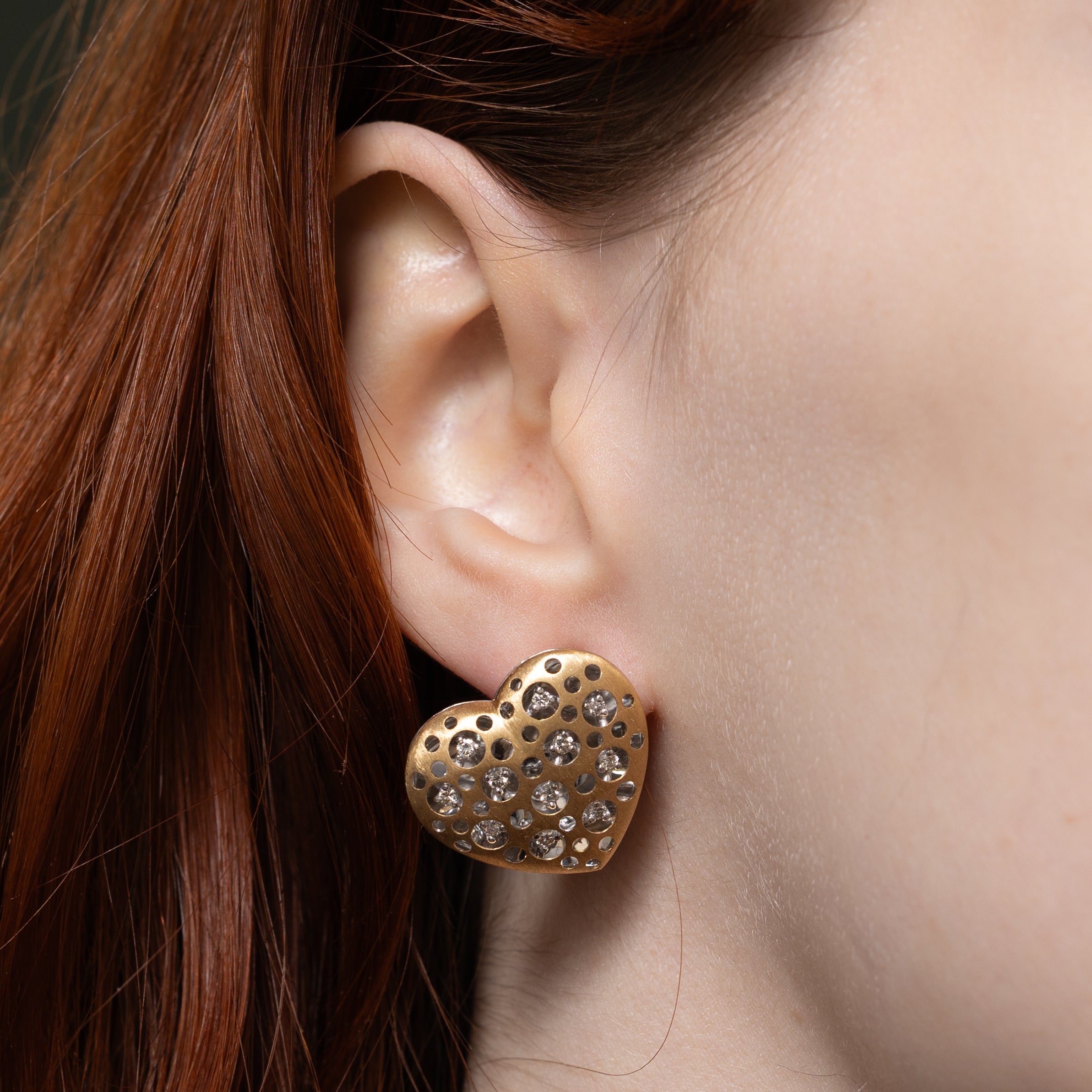 Diamond Perforated Heart Omega Earrings | 0.50ctw