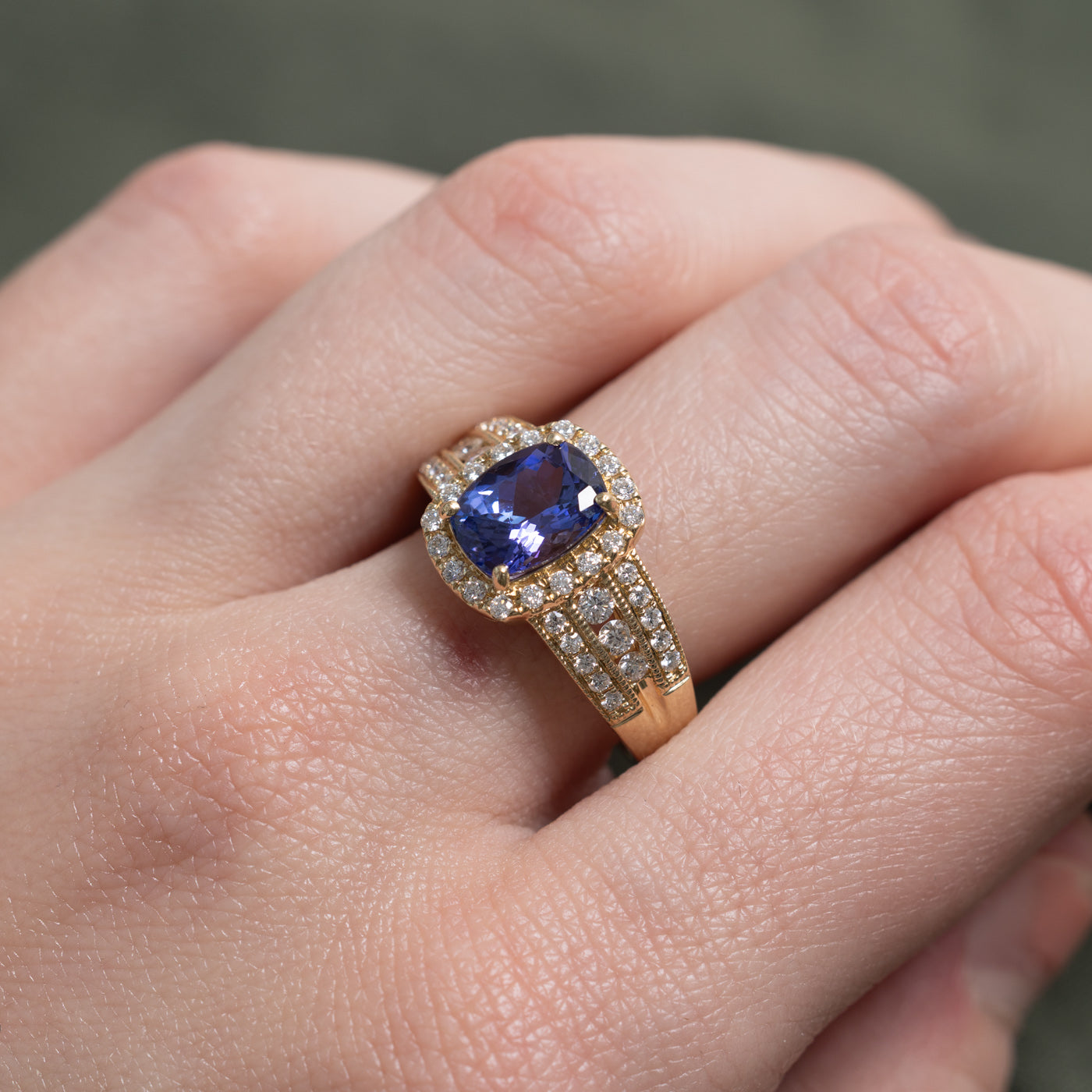 Oval Cut Tanzanite & Diamond Halo Ring | 1.7ct, 0.42ctw | SZ 8.25 |