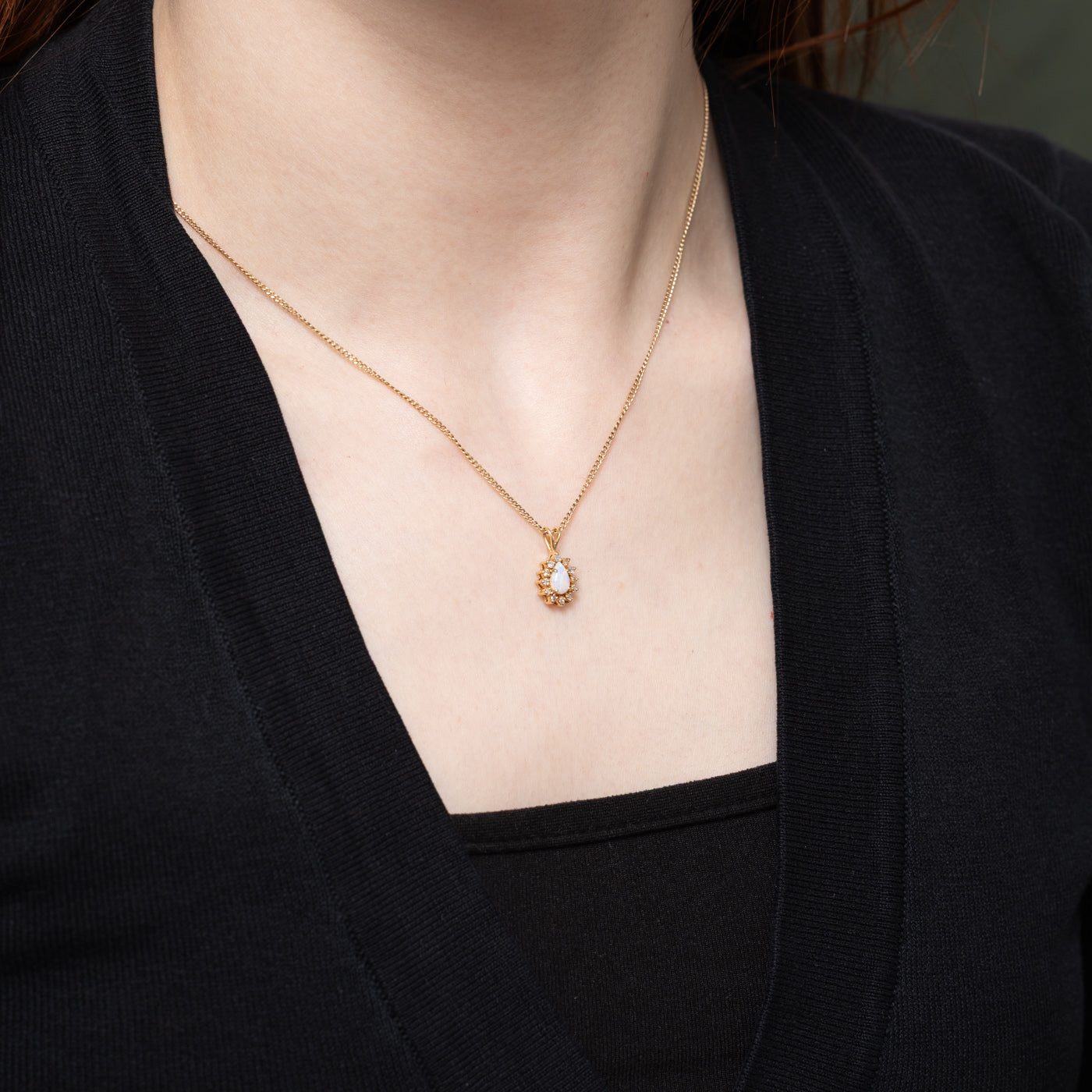 Opal & Diamond Petal Halo Pendant