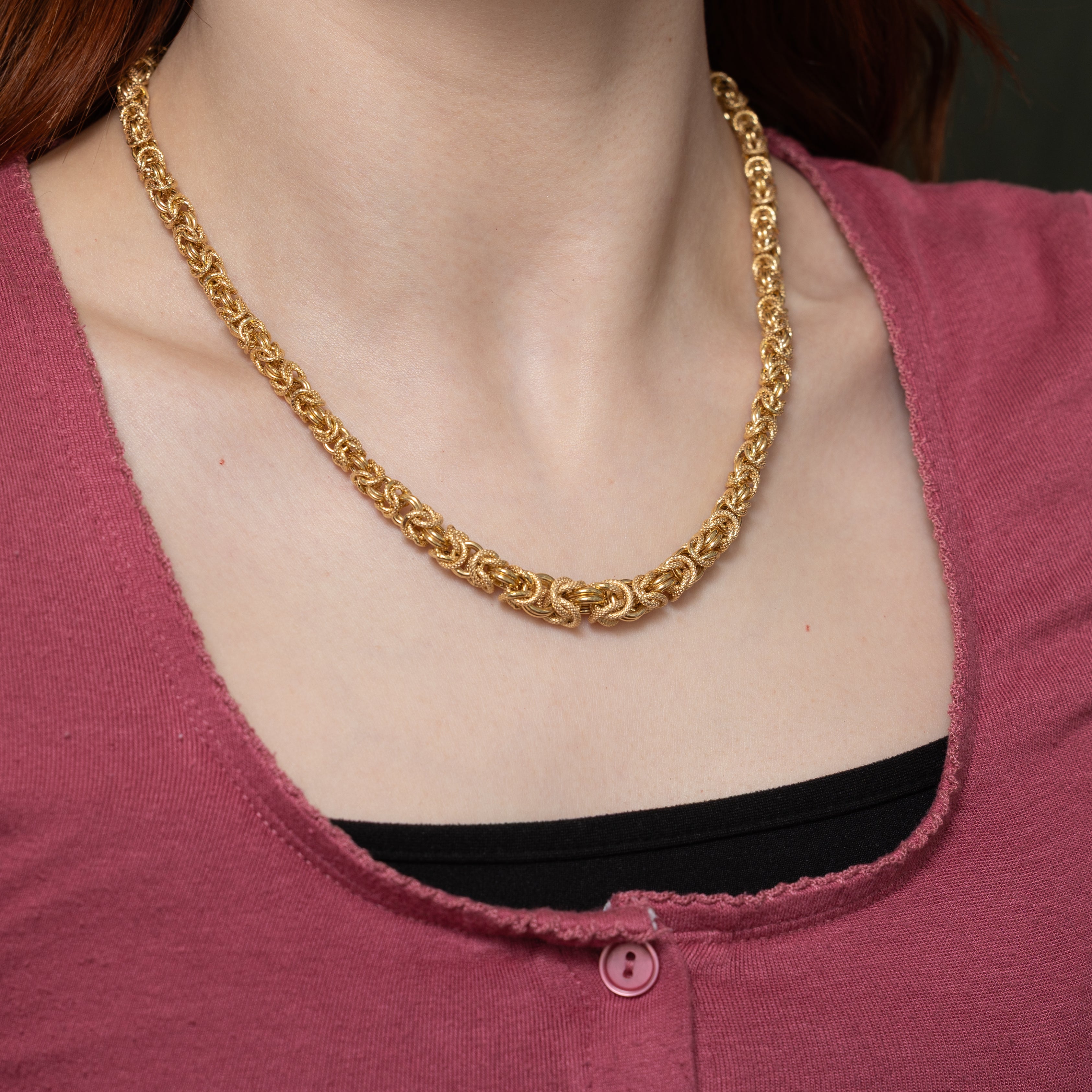 10k Yellow Gold Textured Byzantine Chain | 18"