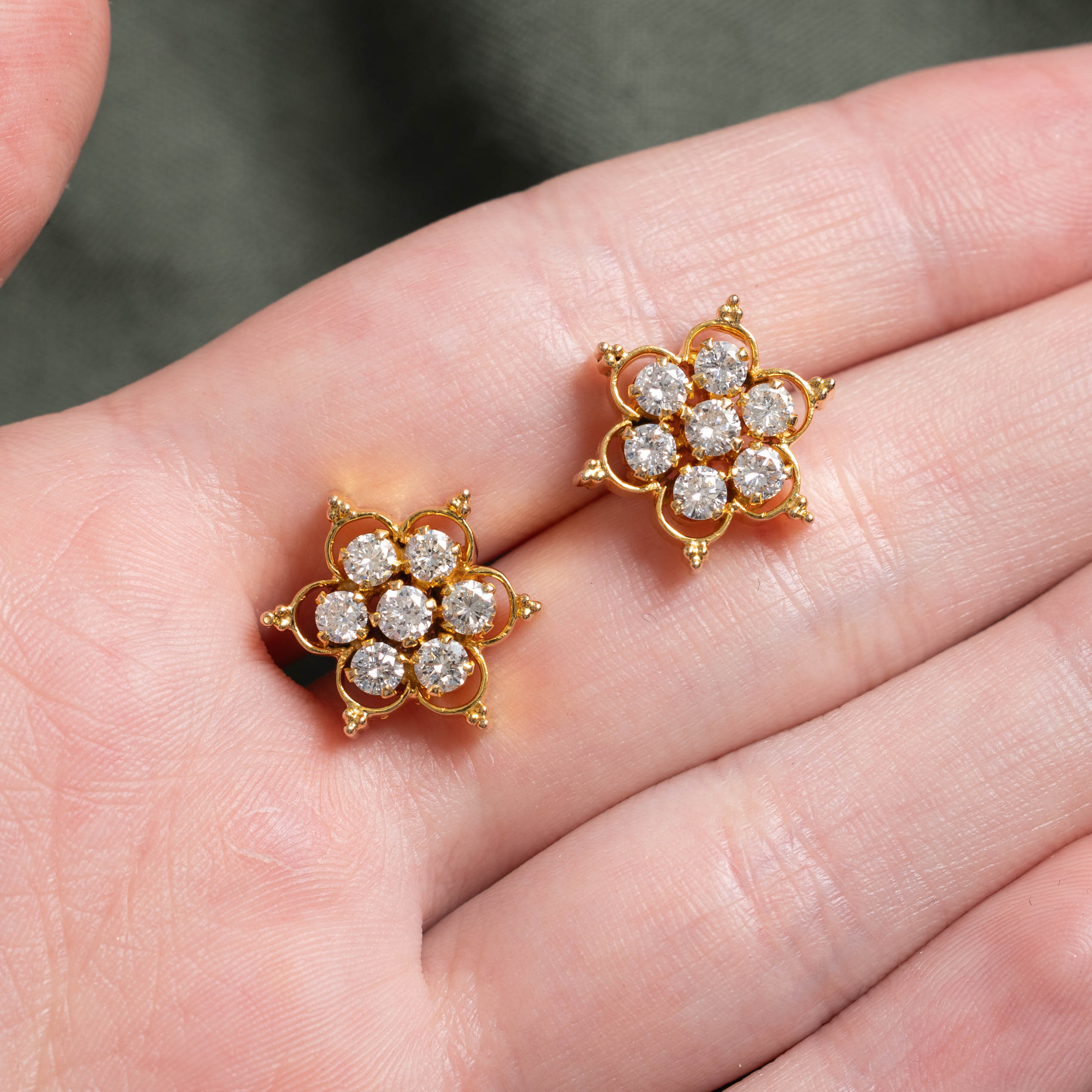 18k Diamond Daisy Cluster Earrings | 1.68ctw
