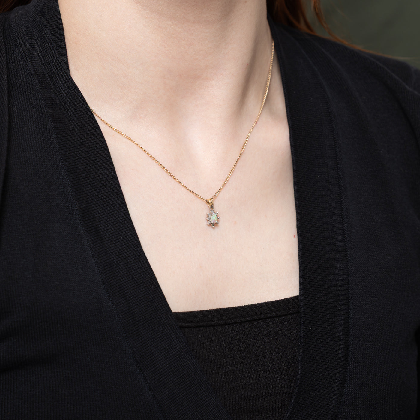 Opal & Diamond Petal Pendant