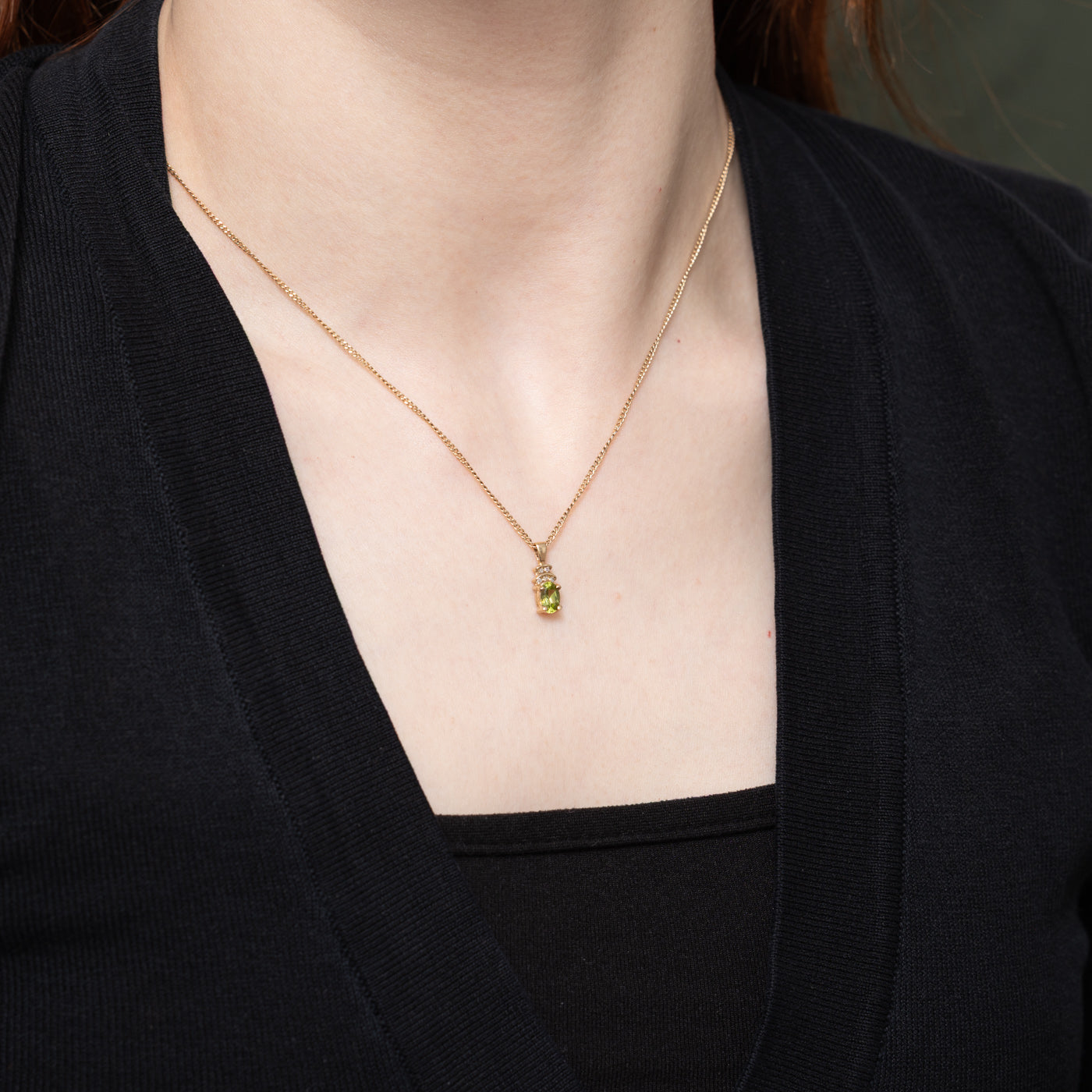 Oval Cut Peridot & Diamond Pendant