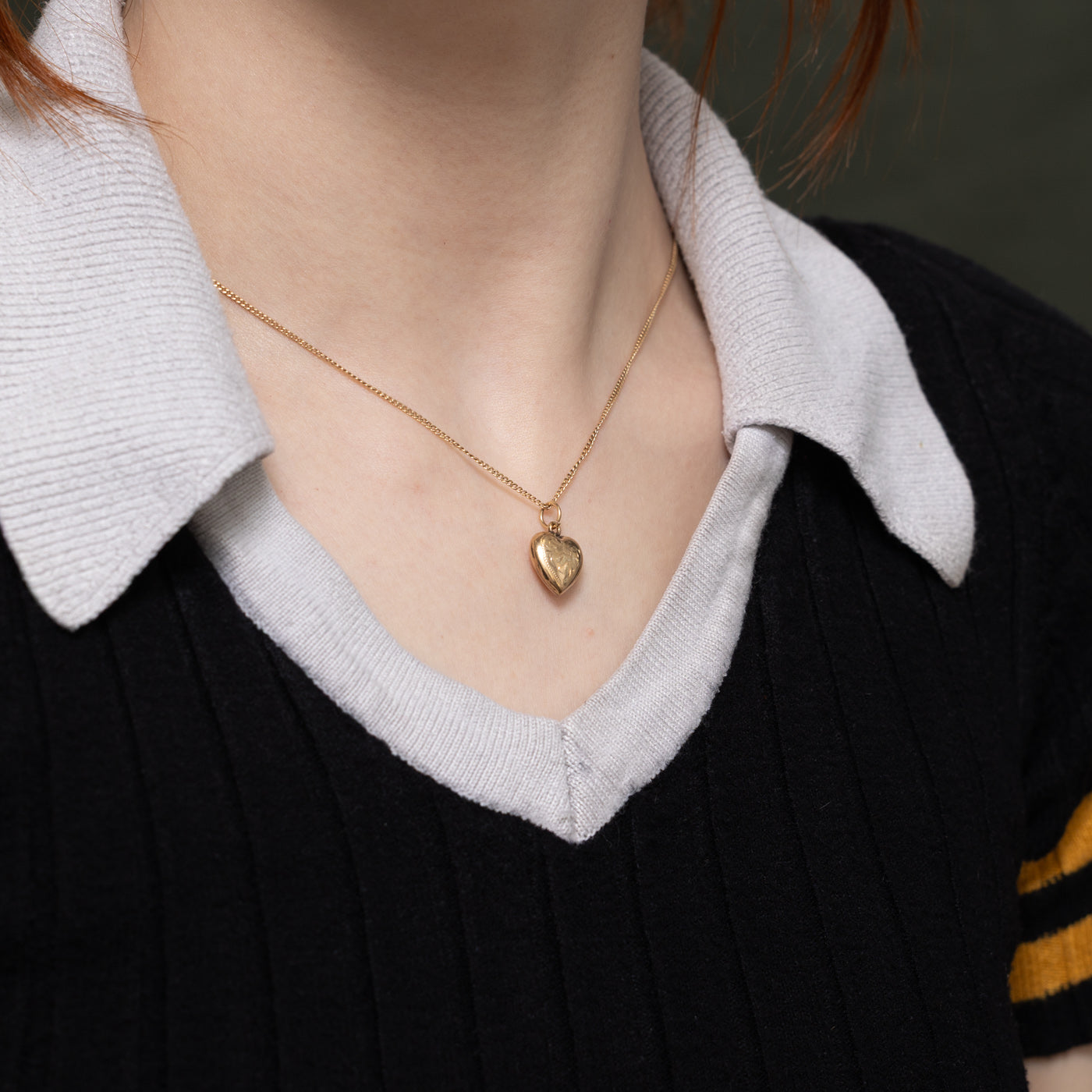 10k Yellow Gold Engraved Puff Heart Charm