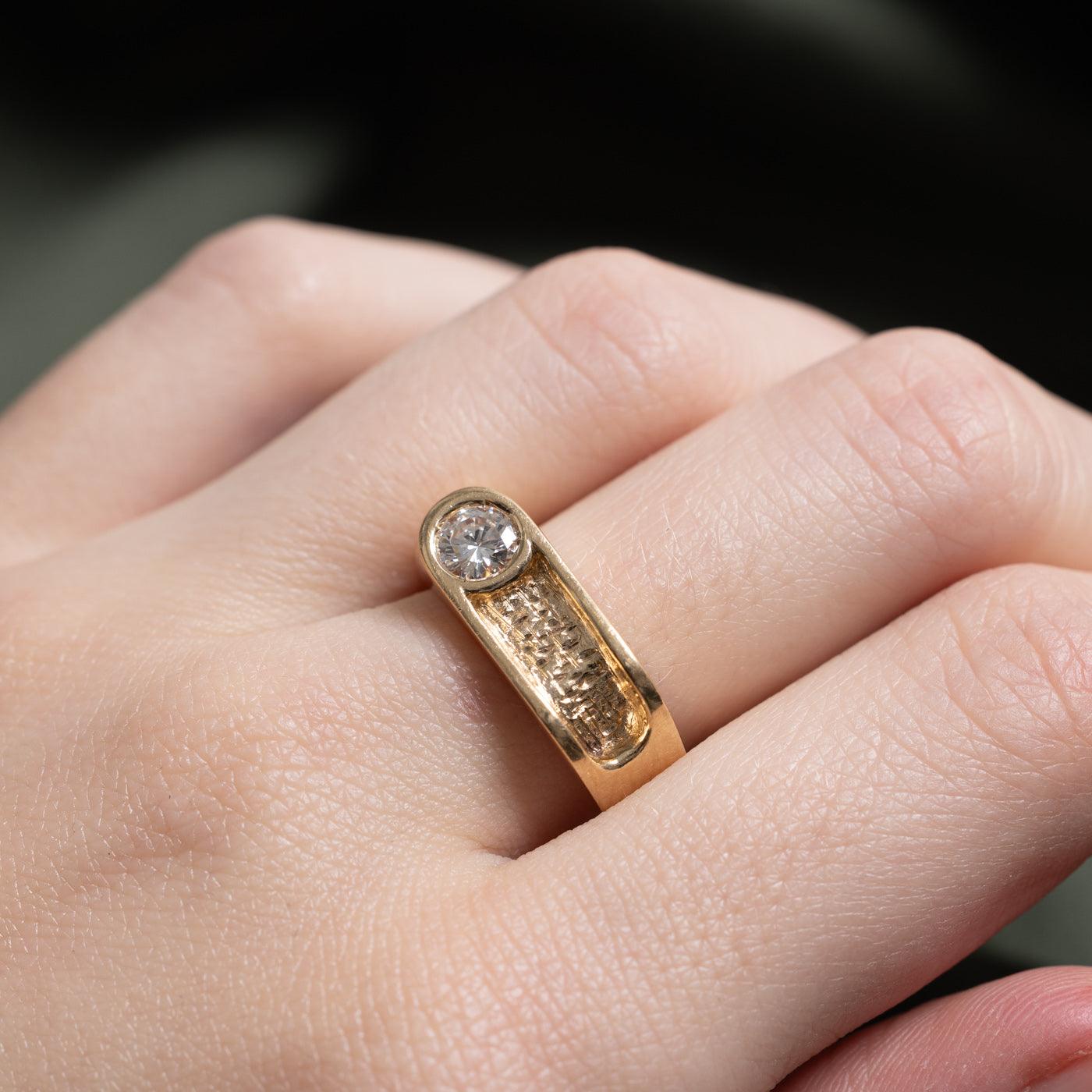 Bezel Set Side Diamond Textured Ring | 0.4ct | SZ 7.25 |