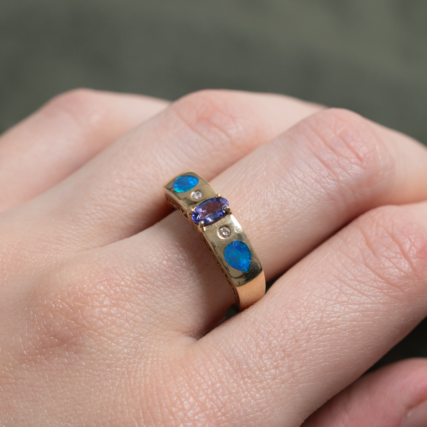 Tanzanite, Opal & Diamond Soft Square Band | 0.64ctw, 0.03ctw | SZ 7.25 |