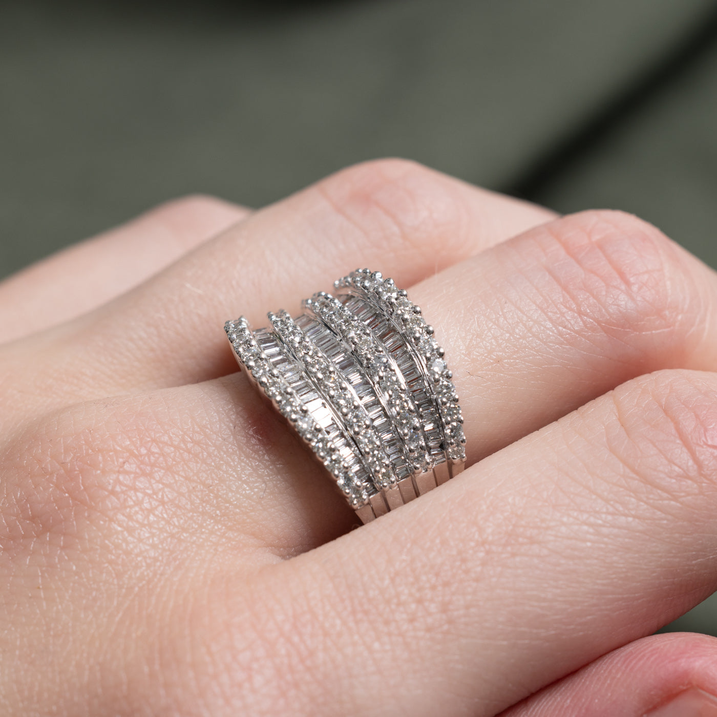 Multi Row Diamond Wave Cocktail Ring | 2ctw | SZ 7.75 |