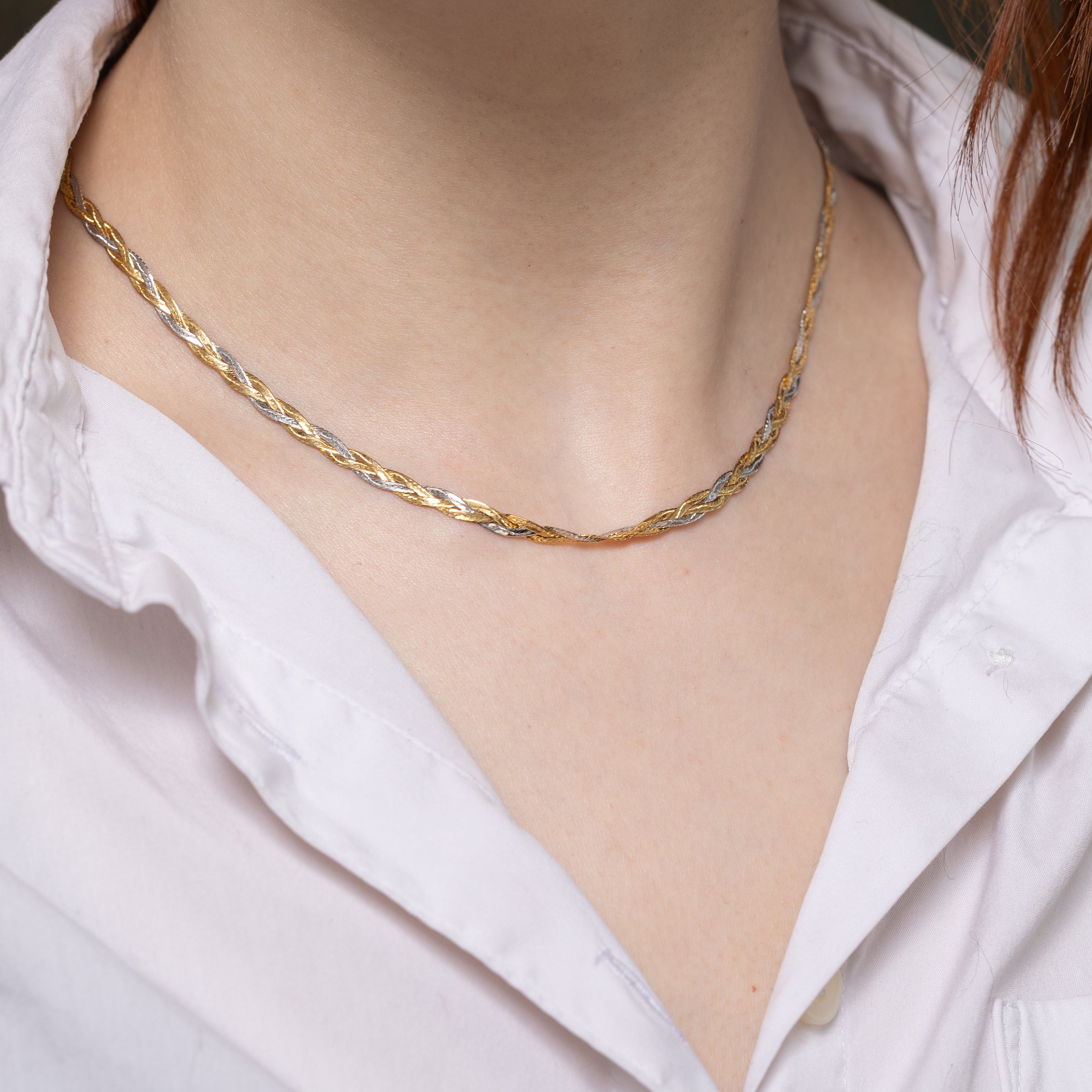 9k Yellow & White Gold Braided Flat Chain | 16"