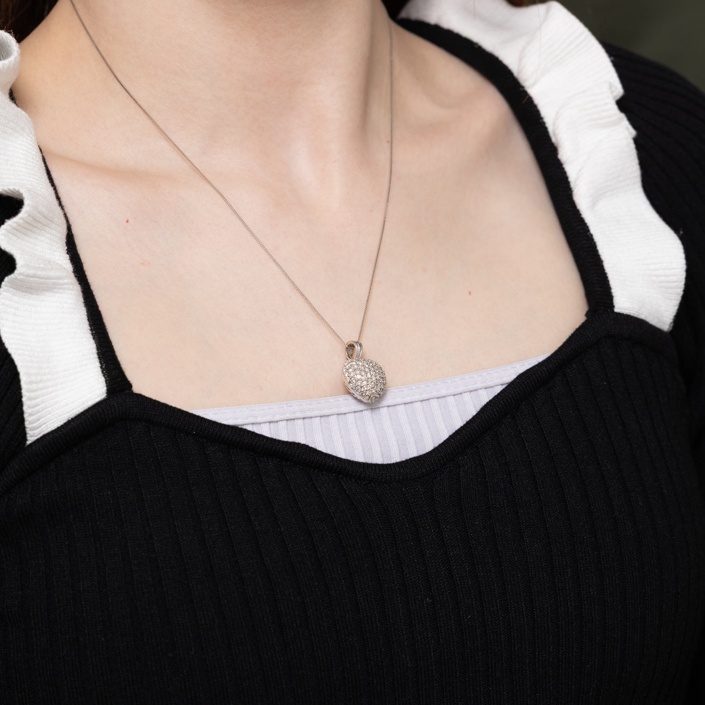 Pavé Set Diamond Puffed Heart Pendant Necklace | 2.61ctw | 18" |