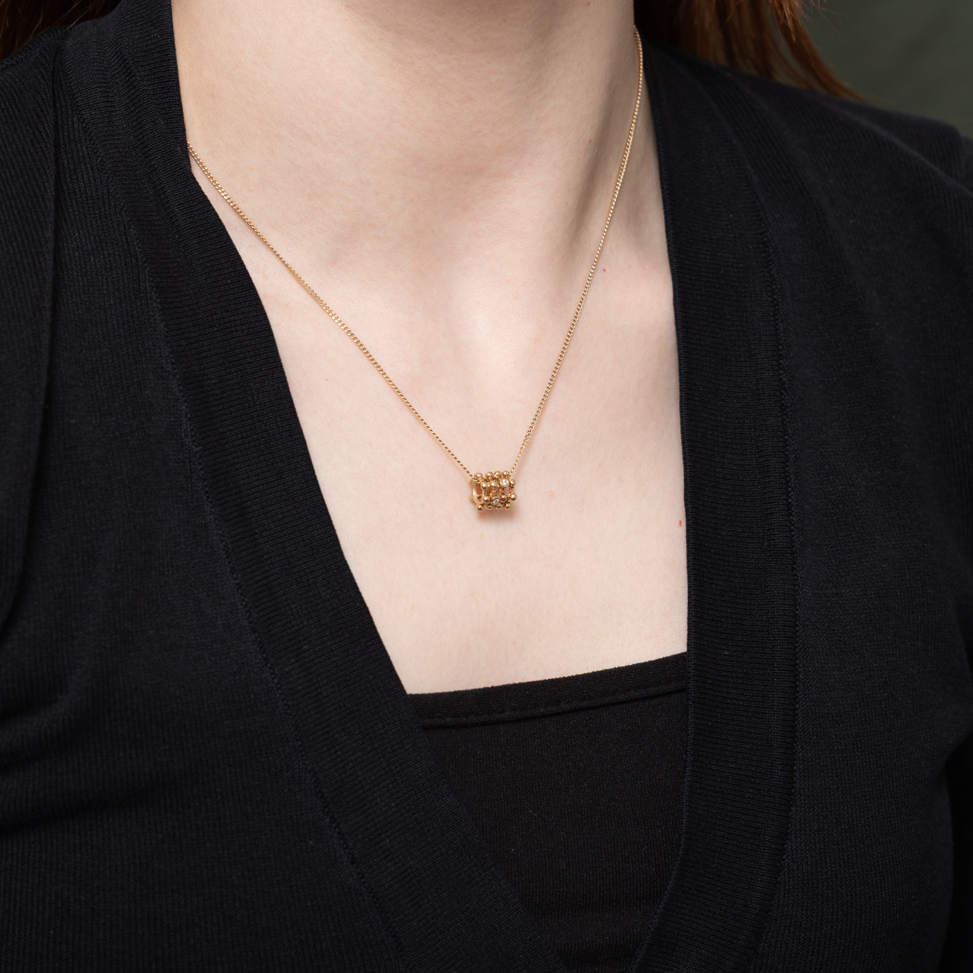 Bezel Set Diamond Textured Cylindrical Charm