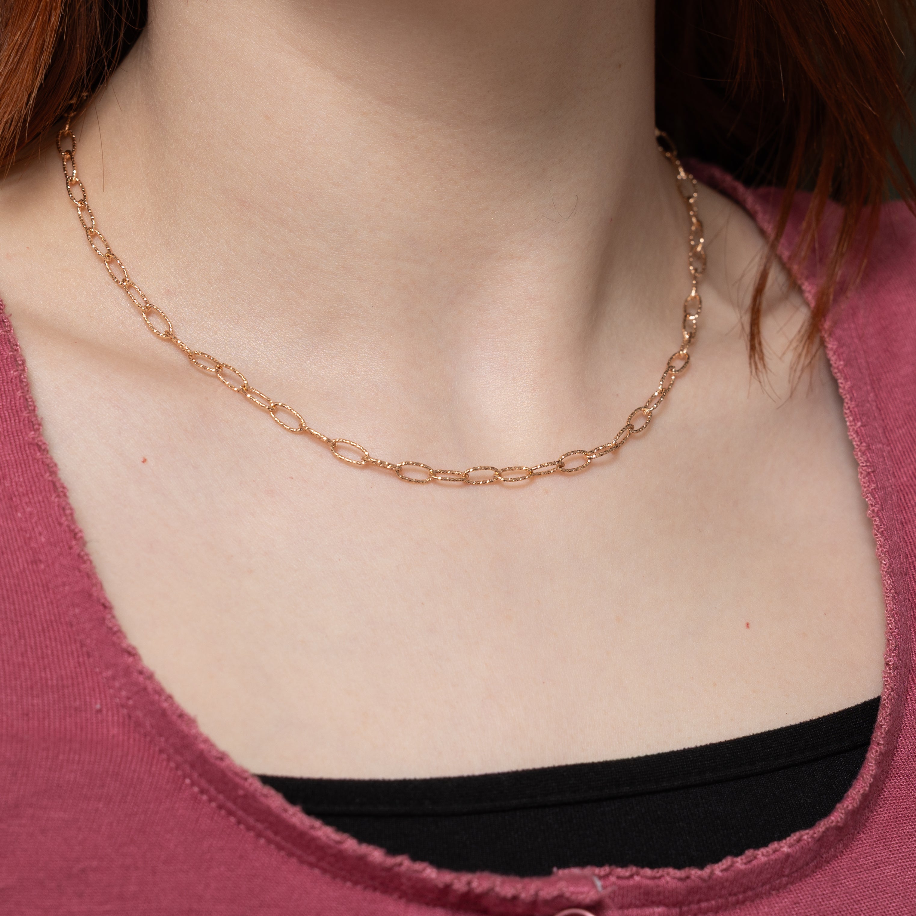18k Rose Gold Textured Paperclip Chain | 16"